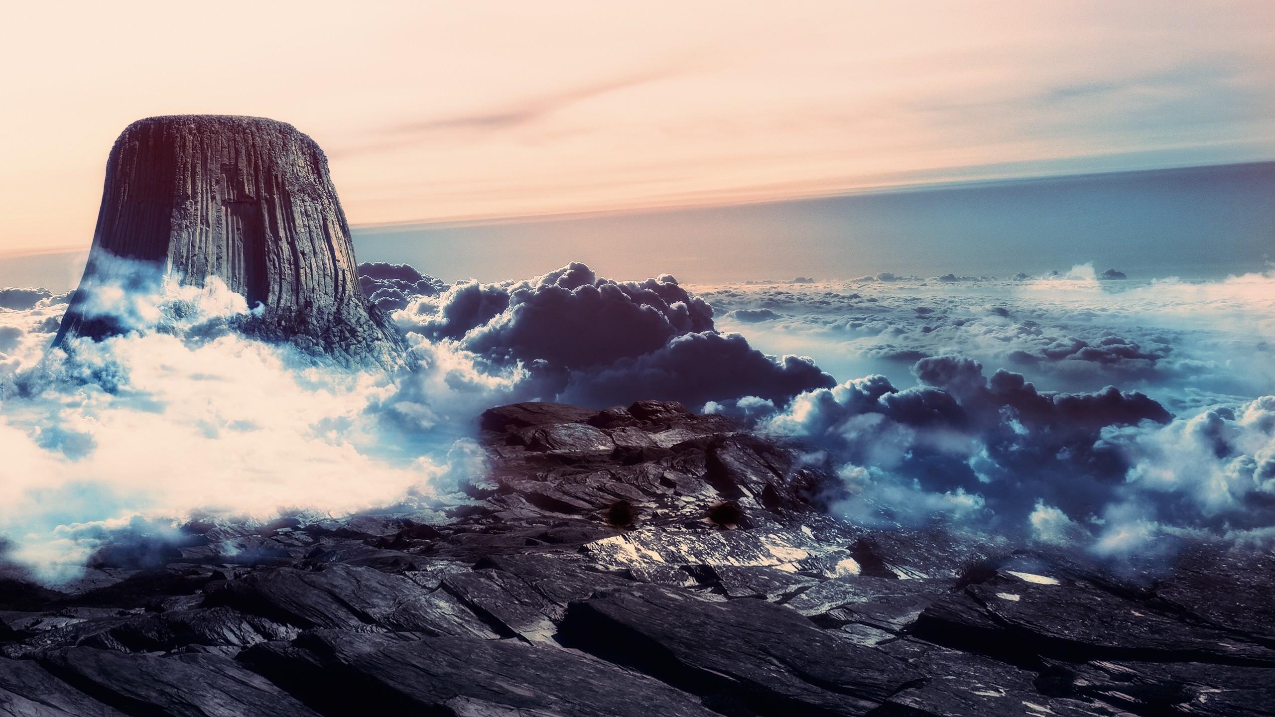 2560x1440 clouds, Mountain, Devils Tower Wallpaper HD / Desktop and Mobile, Desktop
