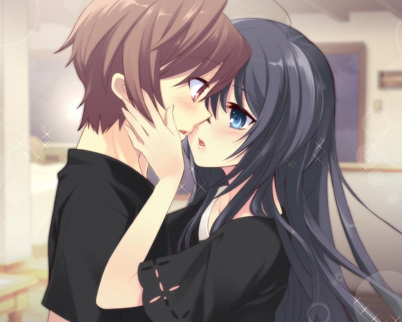 1280x1030 Download wallpaper  anime, boy, girl, tenderness, kiss, Desktop