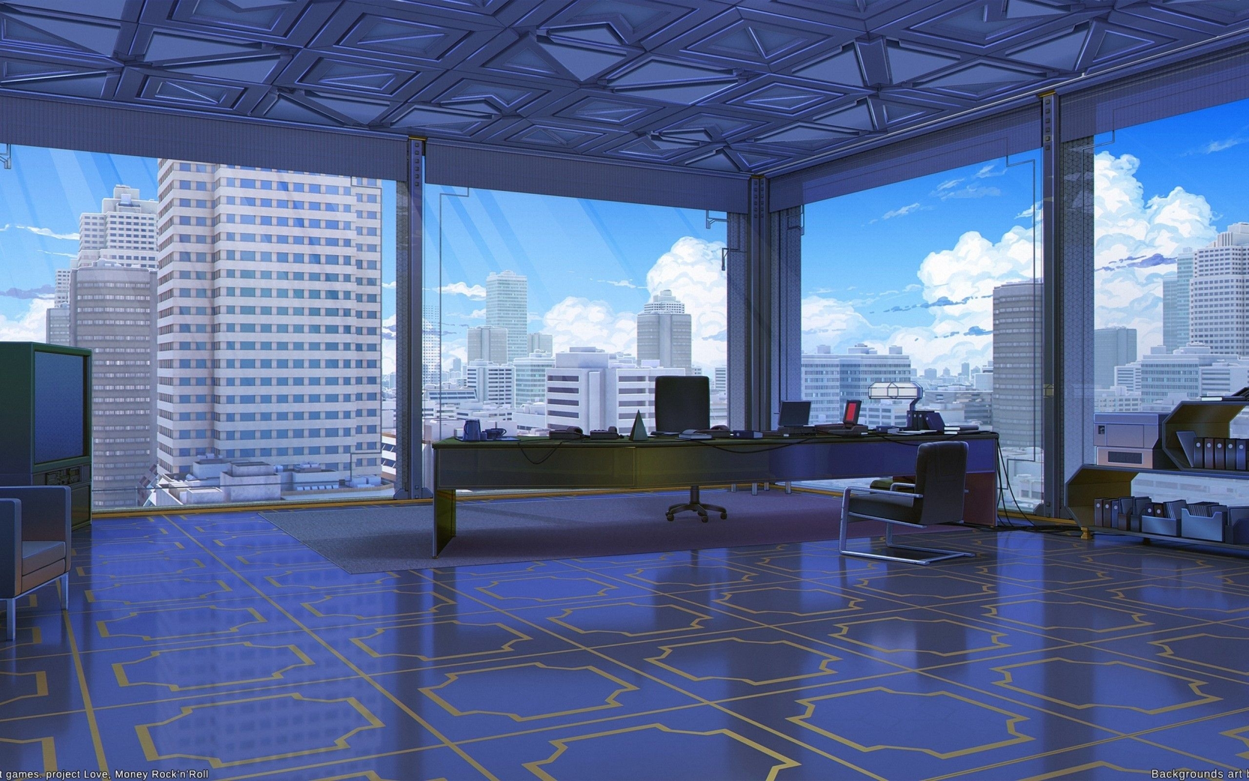 2560x1600 Download  Anime Office, Building, Cityscape, Scenic Wallpaper for MacBook Pro 13 inch, Desktop