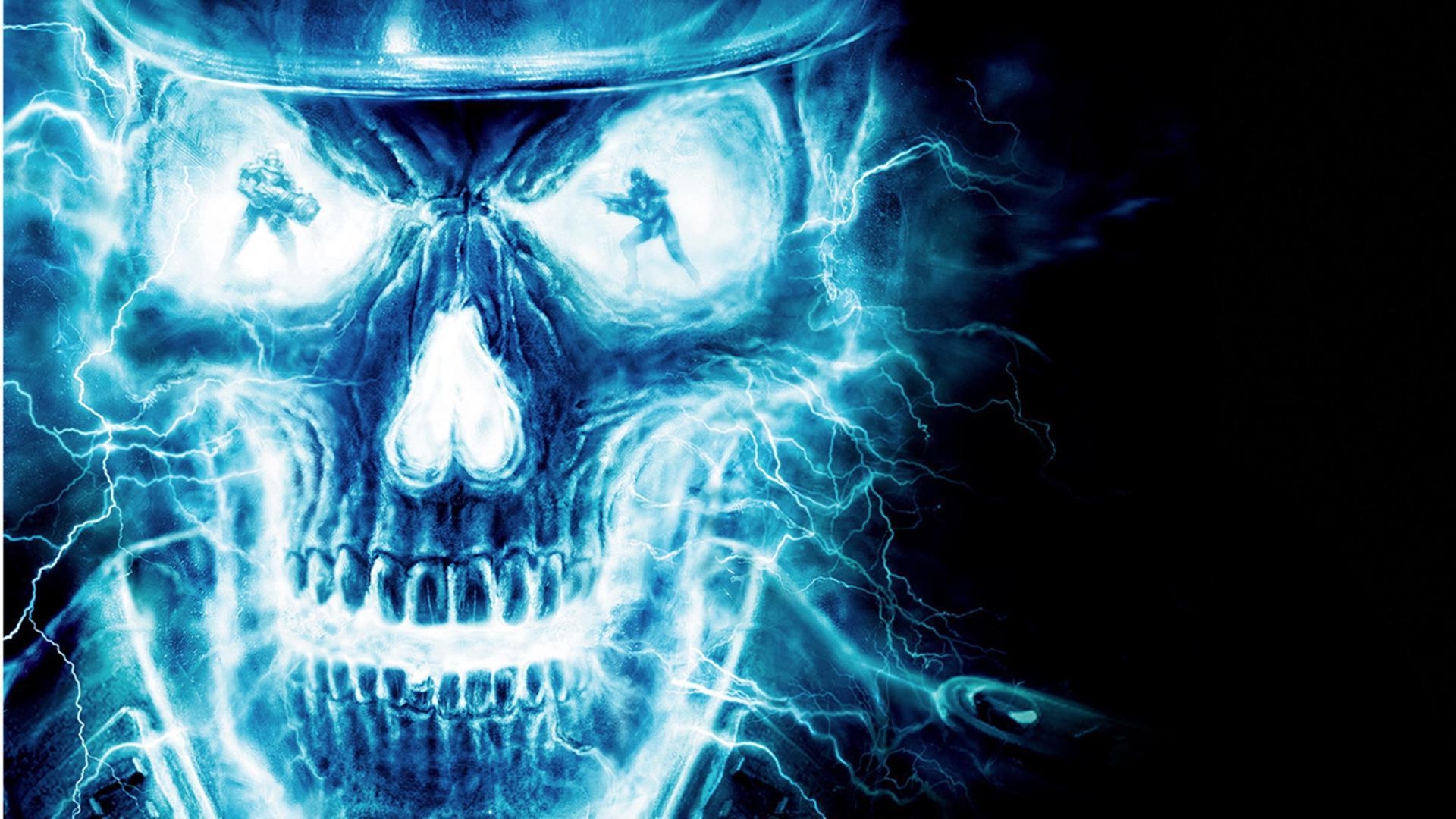 1920x1080 Blue Skull Background, Desktop