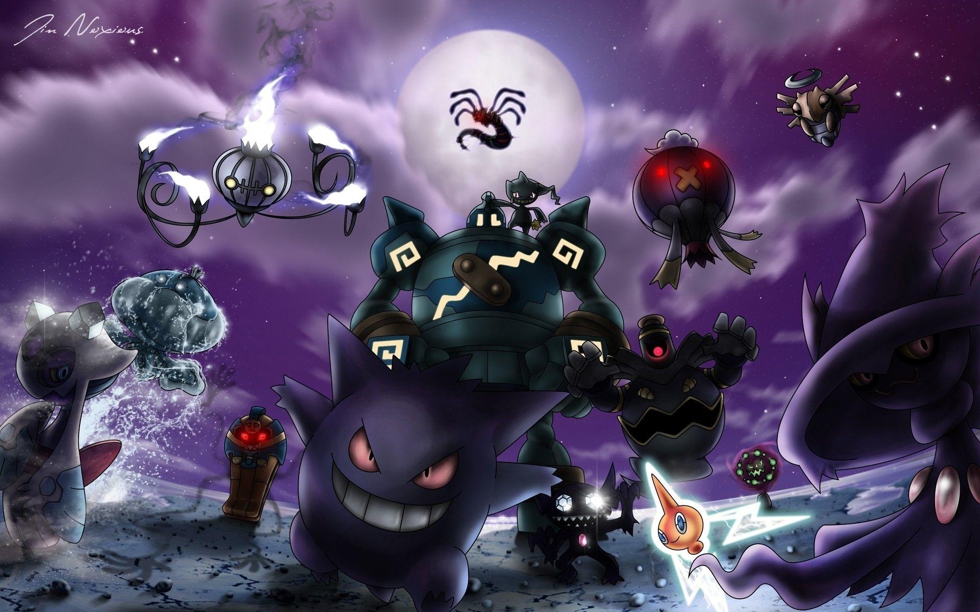 1920x1200 Pokemon Moon Purple Night Ghost Gengar Froslass Mismagius Chandelure, Desktop