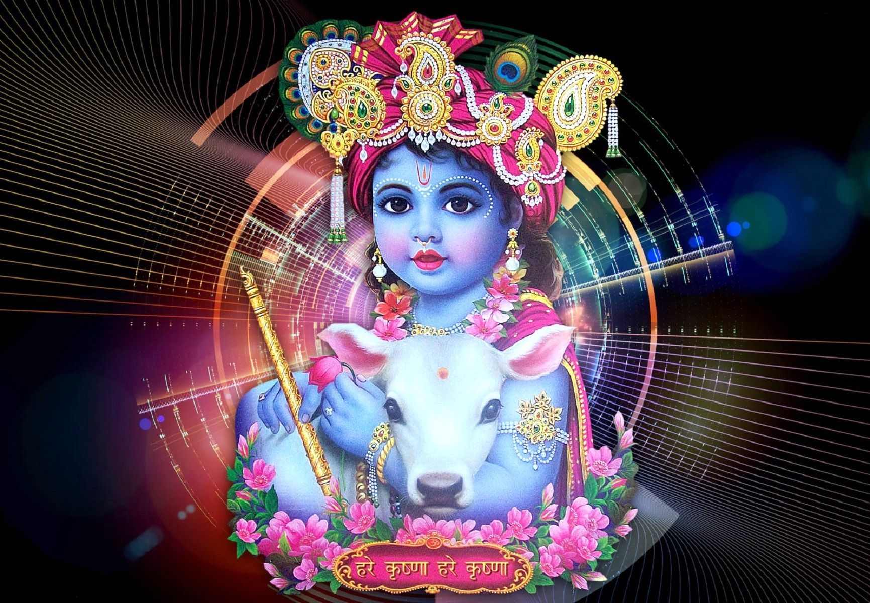 1740x1200 Cute Krishna God With Cow Wallpaper 135Ws, Desktop