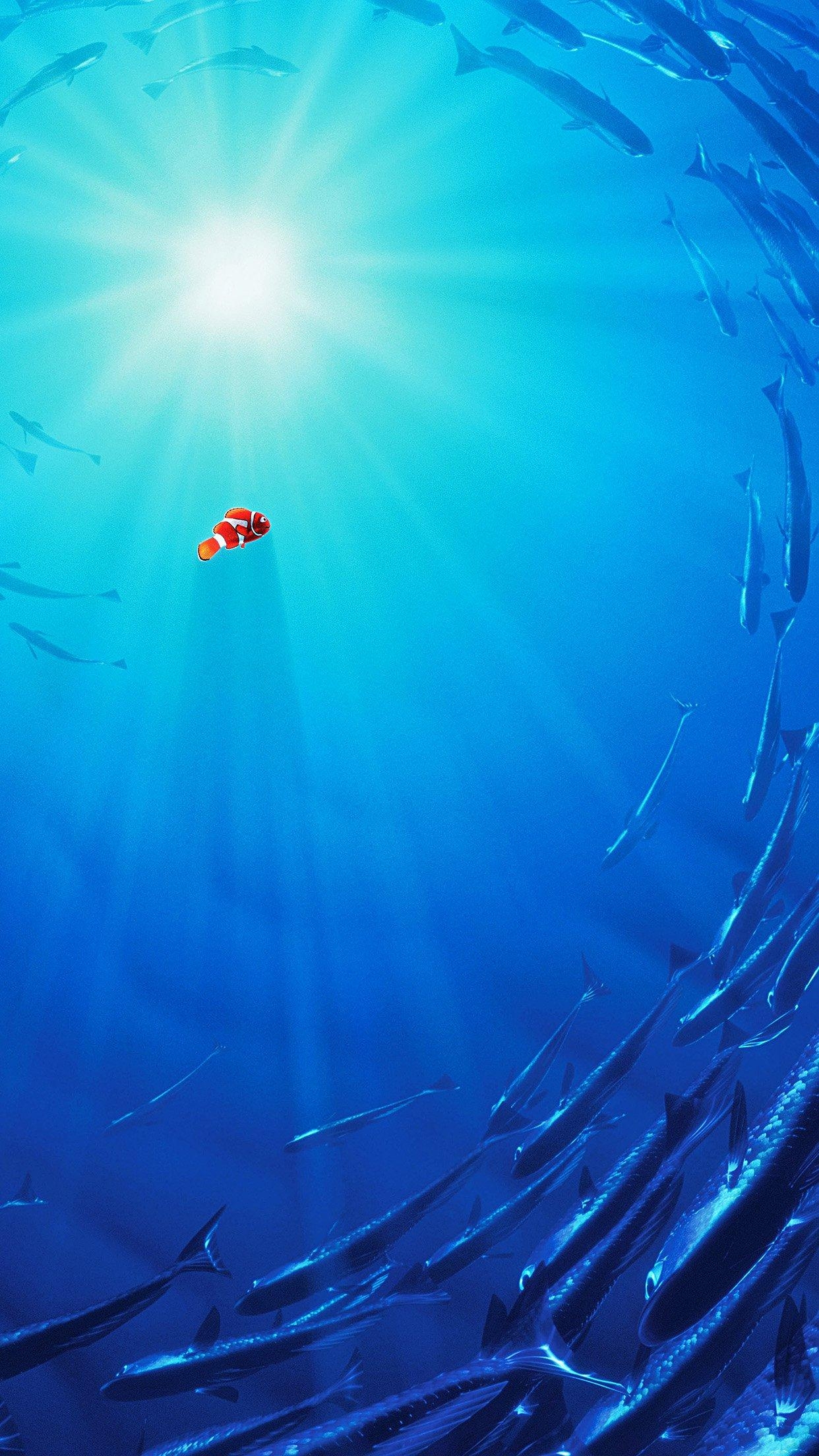 1250x2210 iPhone X wallpaper. nemo disney film anime sea illustration art blue, Phone