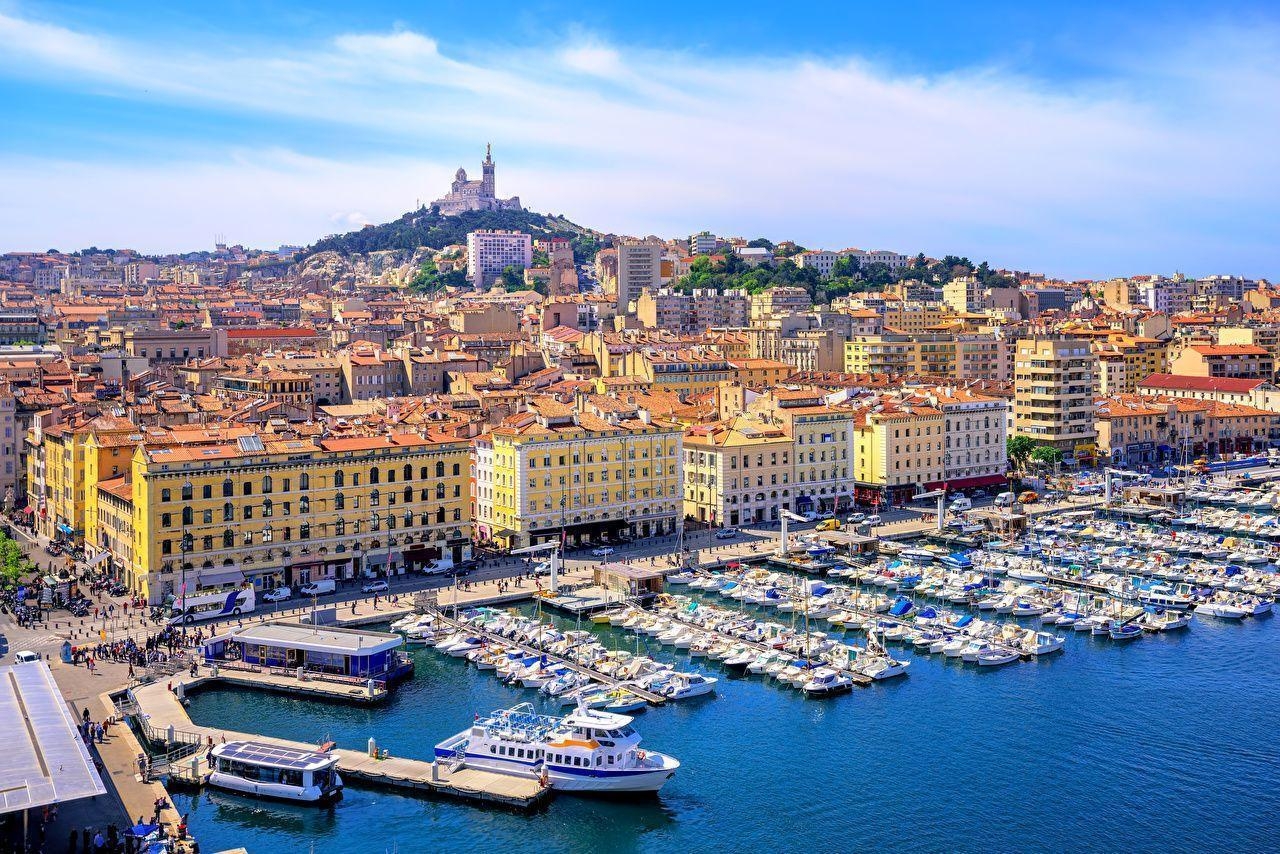 1280x860 Wallpaper Marseille France Marinas Motorboat Cities Building, Desktop