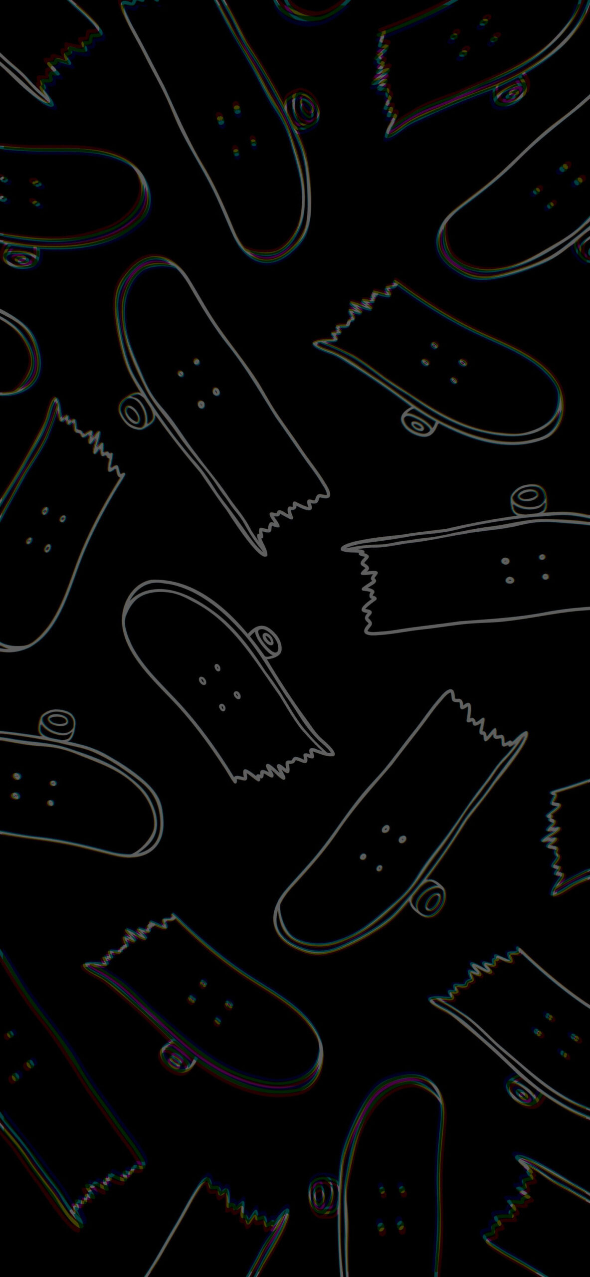 1190x2560 Broken Skateboard Doodle Black, Phone