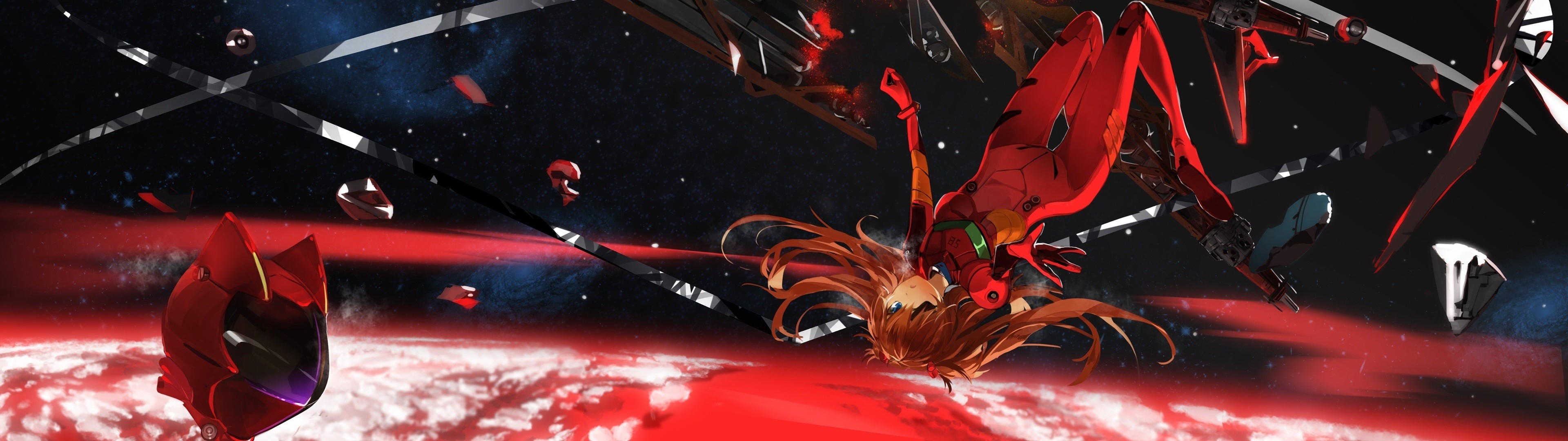 3840x1080 anime Â· dual screen Â· Asuka Langley Soryu Â· EVA Unit 02 Â· Neon Genesis Evangelion, Dual Screen