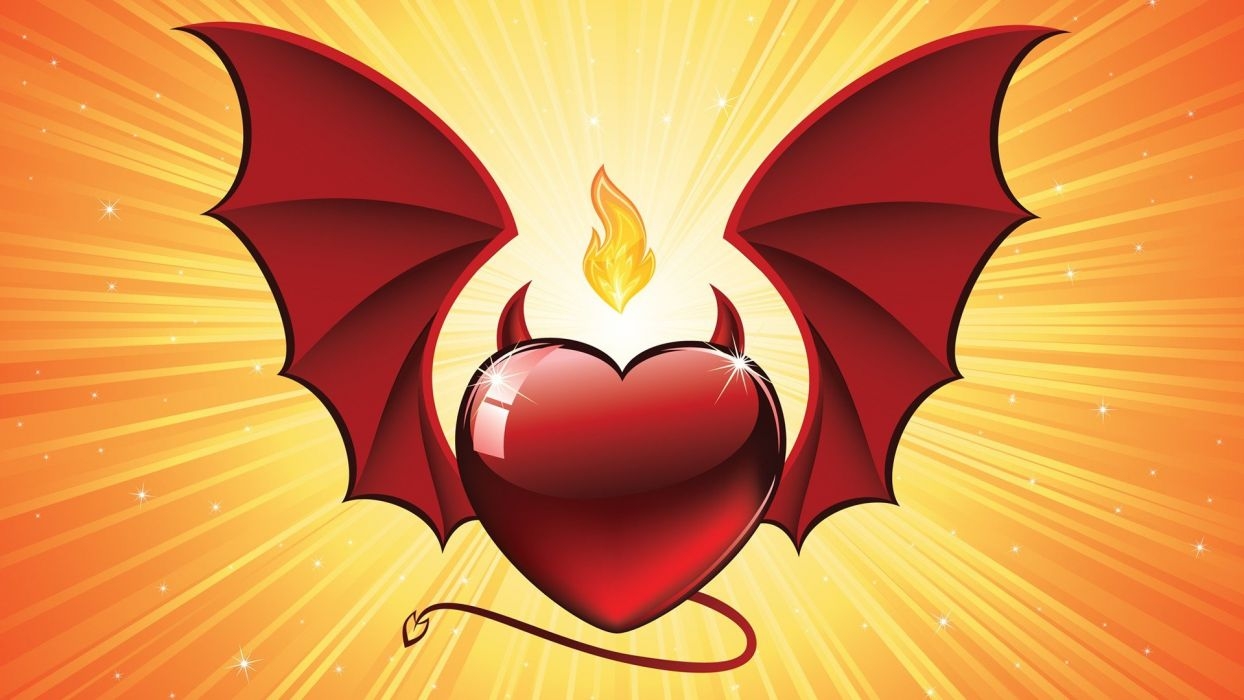 1250x700 Tails wings devil Valentines Day digital art hearts illuminated, Desktop