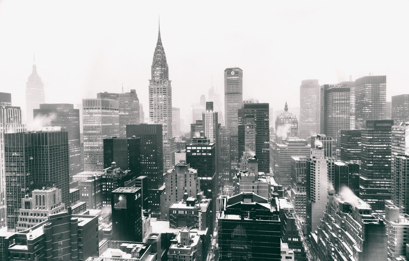 1340x850 Wallpaper USA, United States, Winter, Manhattan, NYC, Snow, New York City, Skyline, Chrysler Building, Black And White, America, B W, Skyscrapers, United States Of America, Snow Covered Skyscrapers Image For Desktop, Section город, Desktop