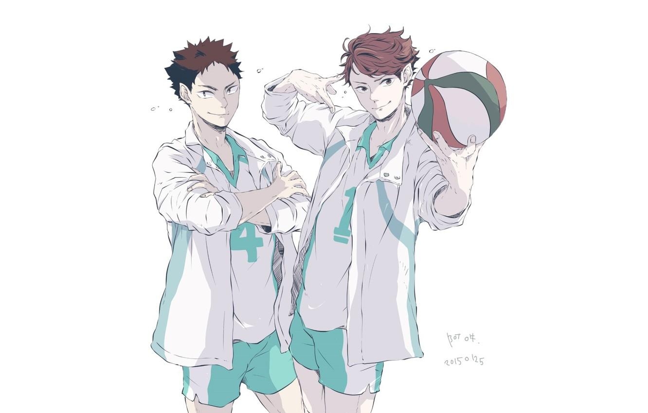 1340x850 Wallpaper the ball, art, guys, volleyball, Haikyuu, Oikawa, Desktop