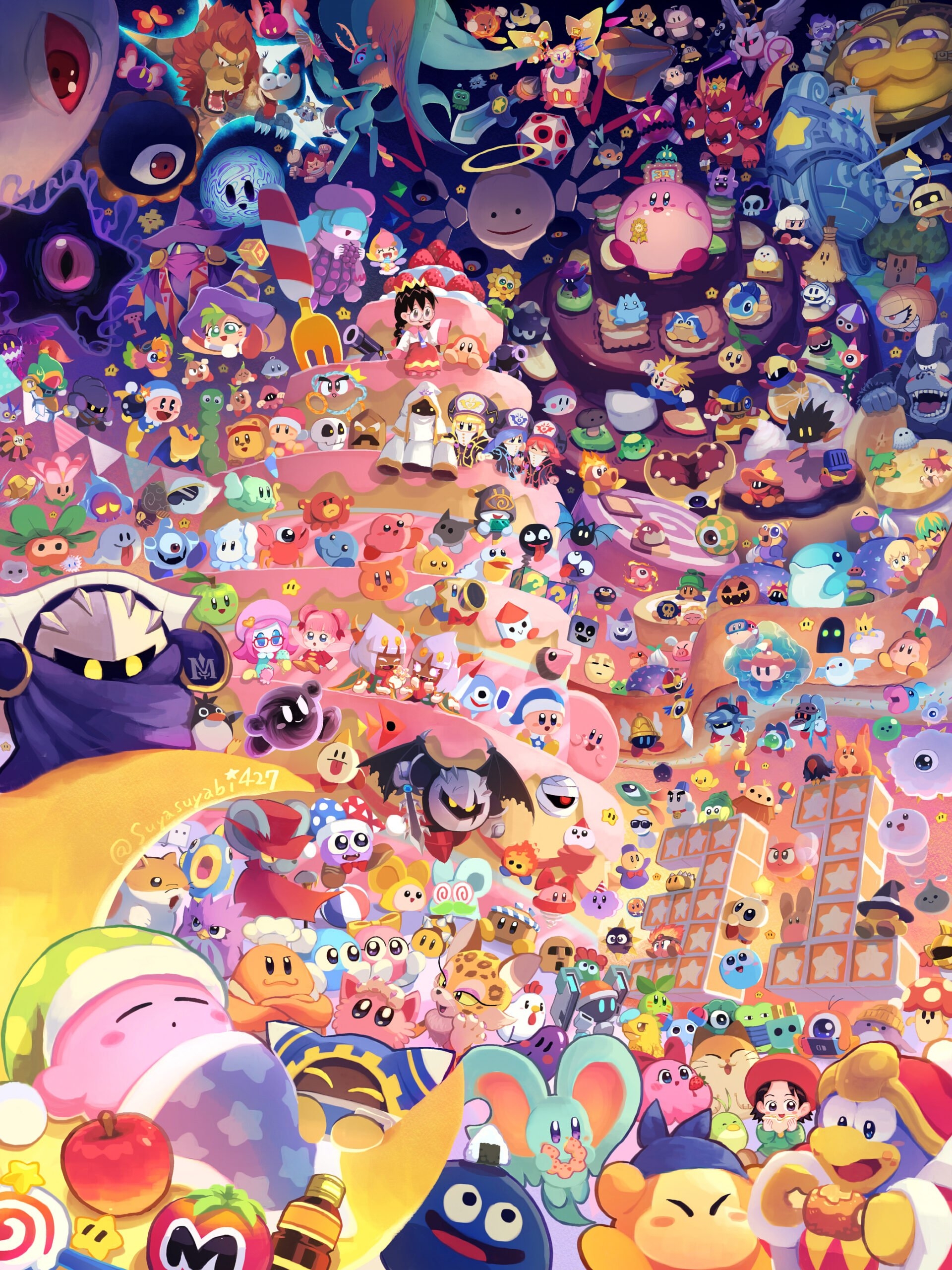 1920x2560 Kawaii Kirby Pokemon Party Wallpaper, Phone