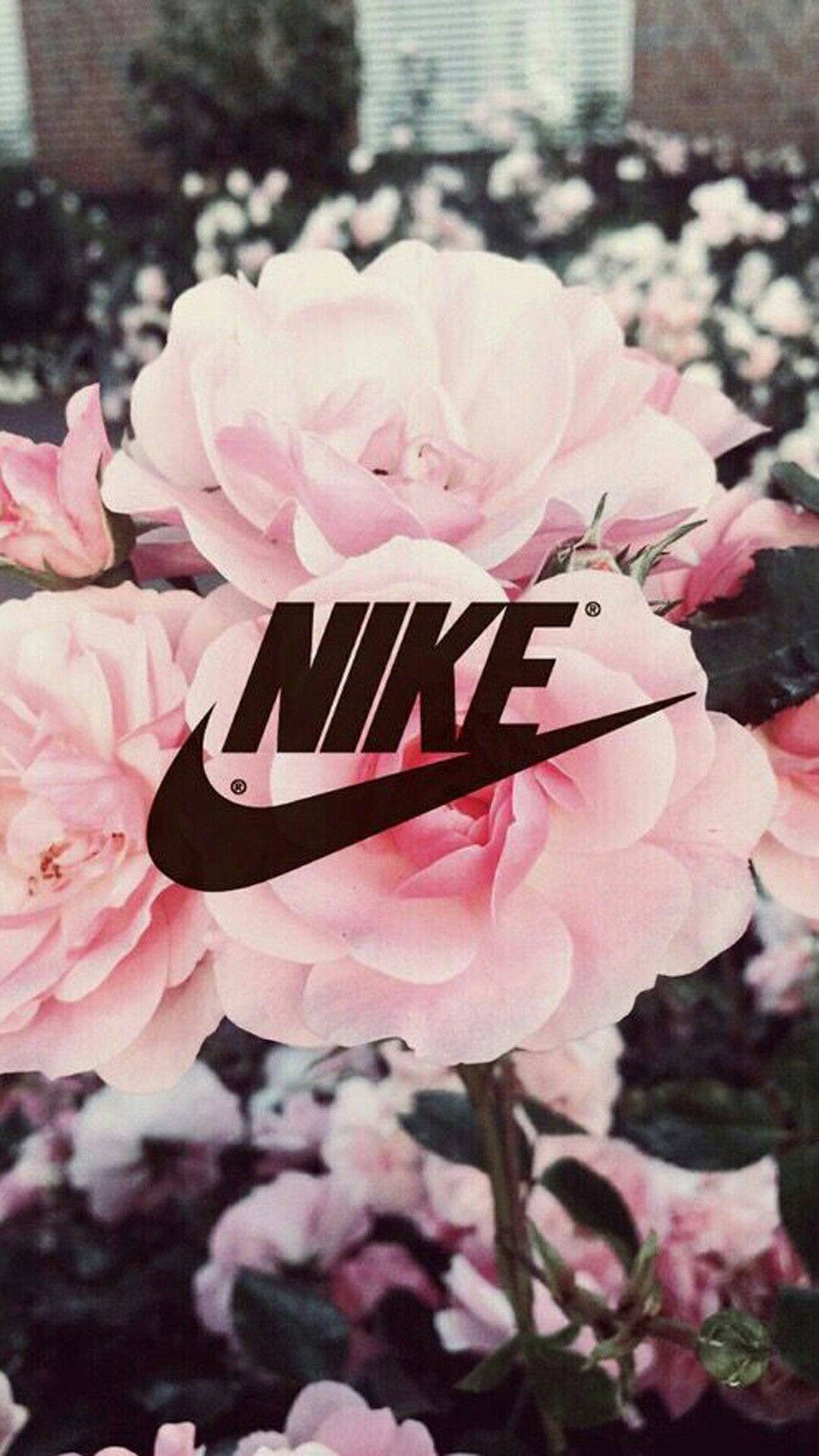 1080x1920 Download Nike Girl Logo Over Pink Roses Wallpaper, Phone