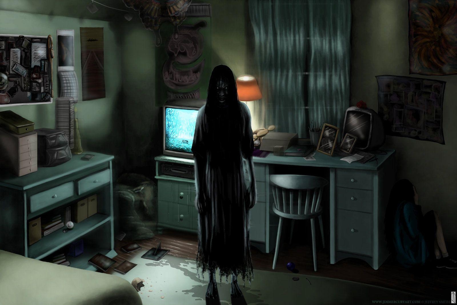 1600x1070 The Ring horror scary creepy spooky ghost dark evil art artistic, Desktop