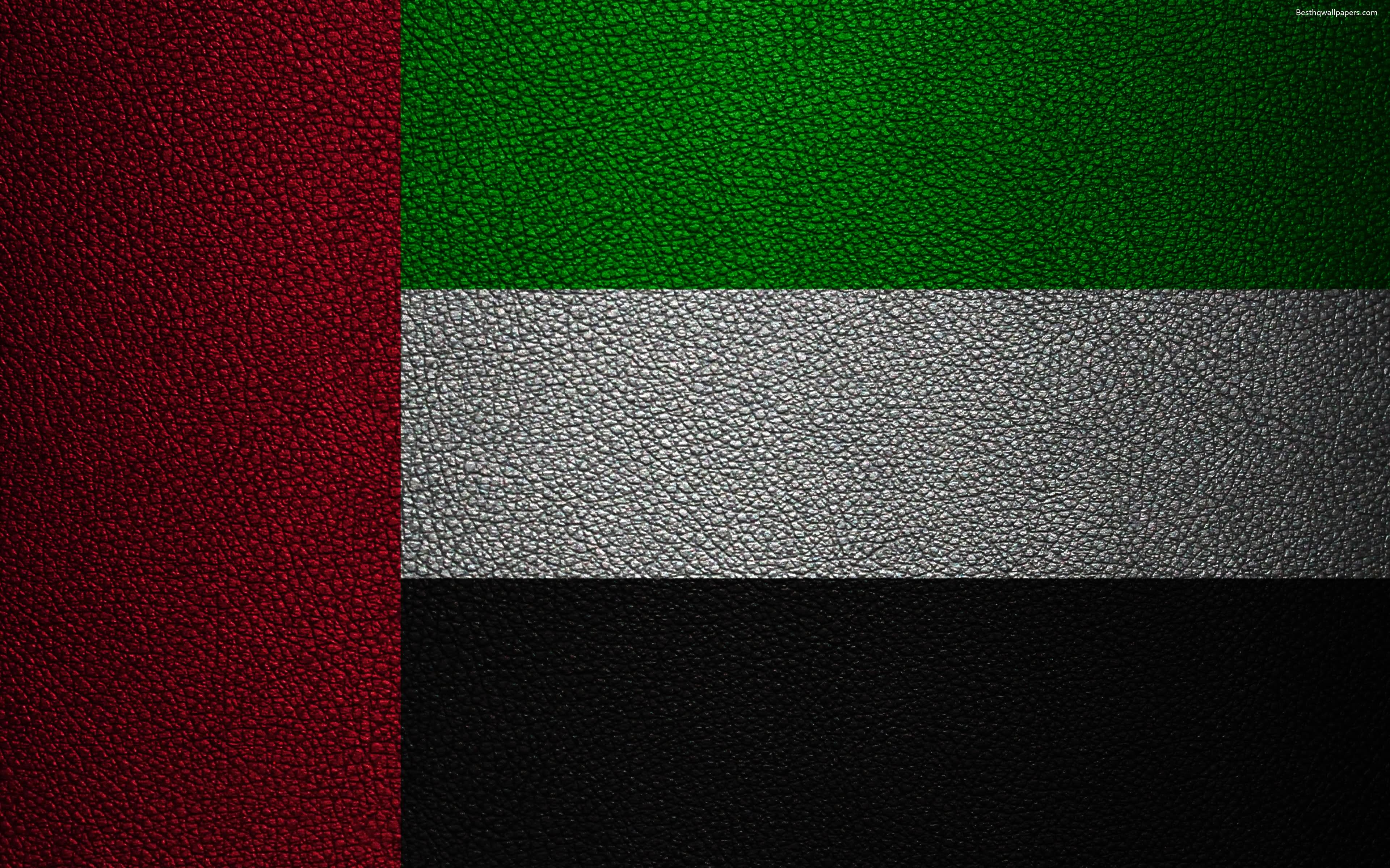 3840x2400 Download wallpaper Flag of UAE, 4k, leather texture, Asia, UAE, Desktop