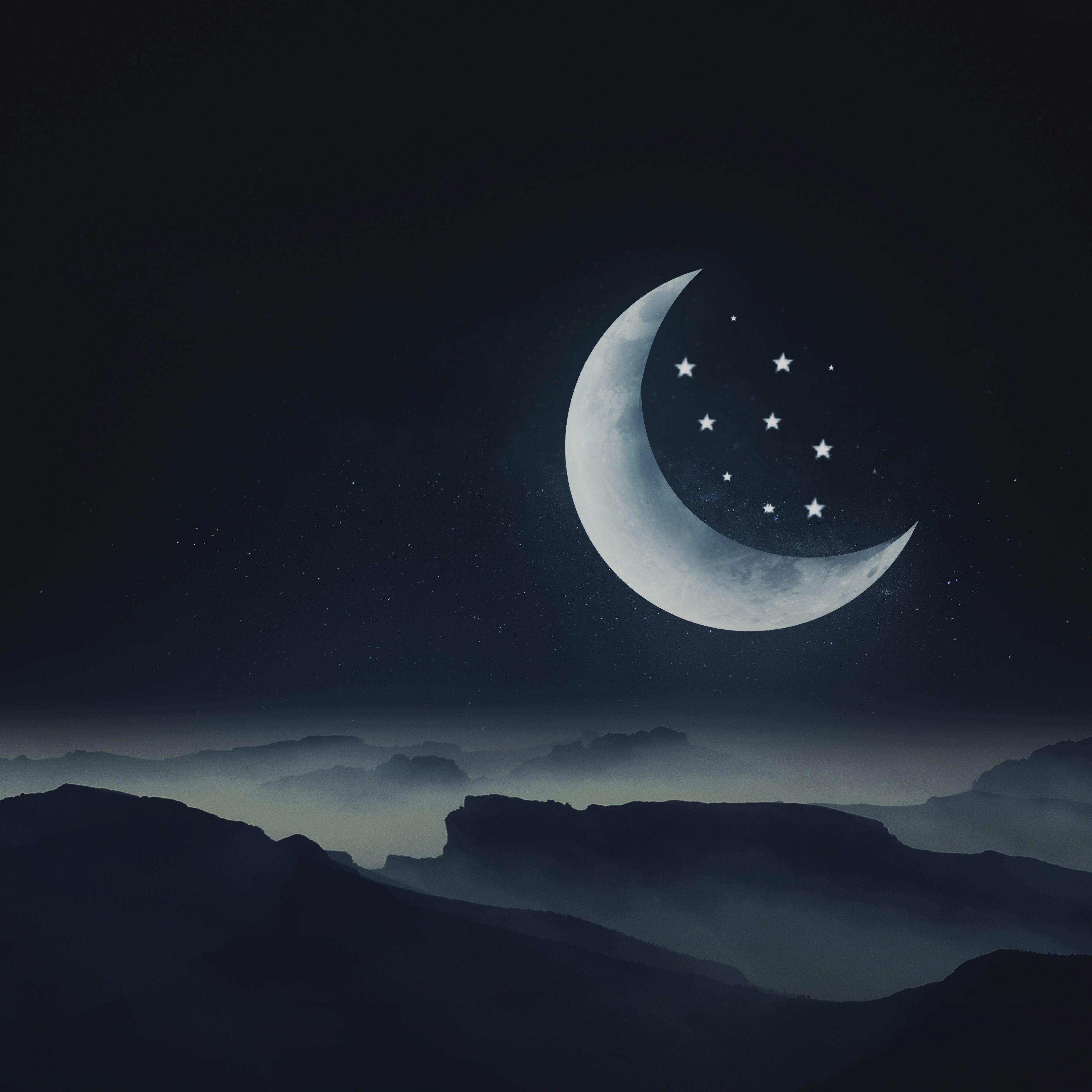 4100x4100 Half moon 4K Wallpaper, Stars, Mountains, Night, Nature, Phone