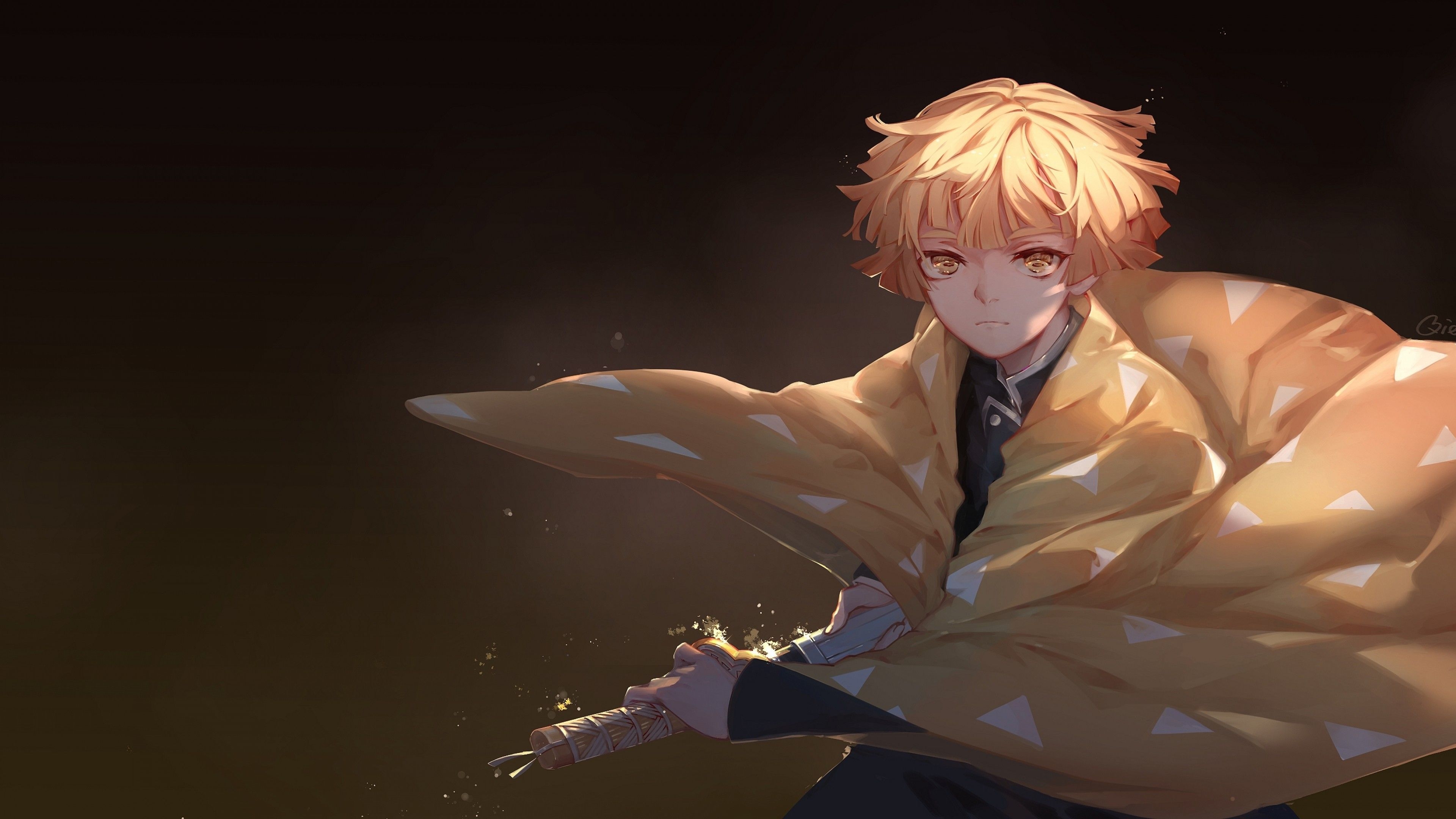 3840x2160 Download  Agatsuma Zenitsu, Kimetsu No Yaiba, Cape, Demon Slayer, Blond, Sword Wallpaper for UHD TV, Desktop
