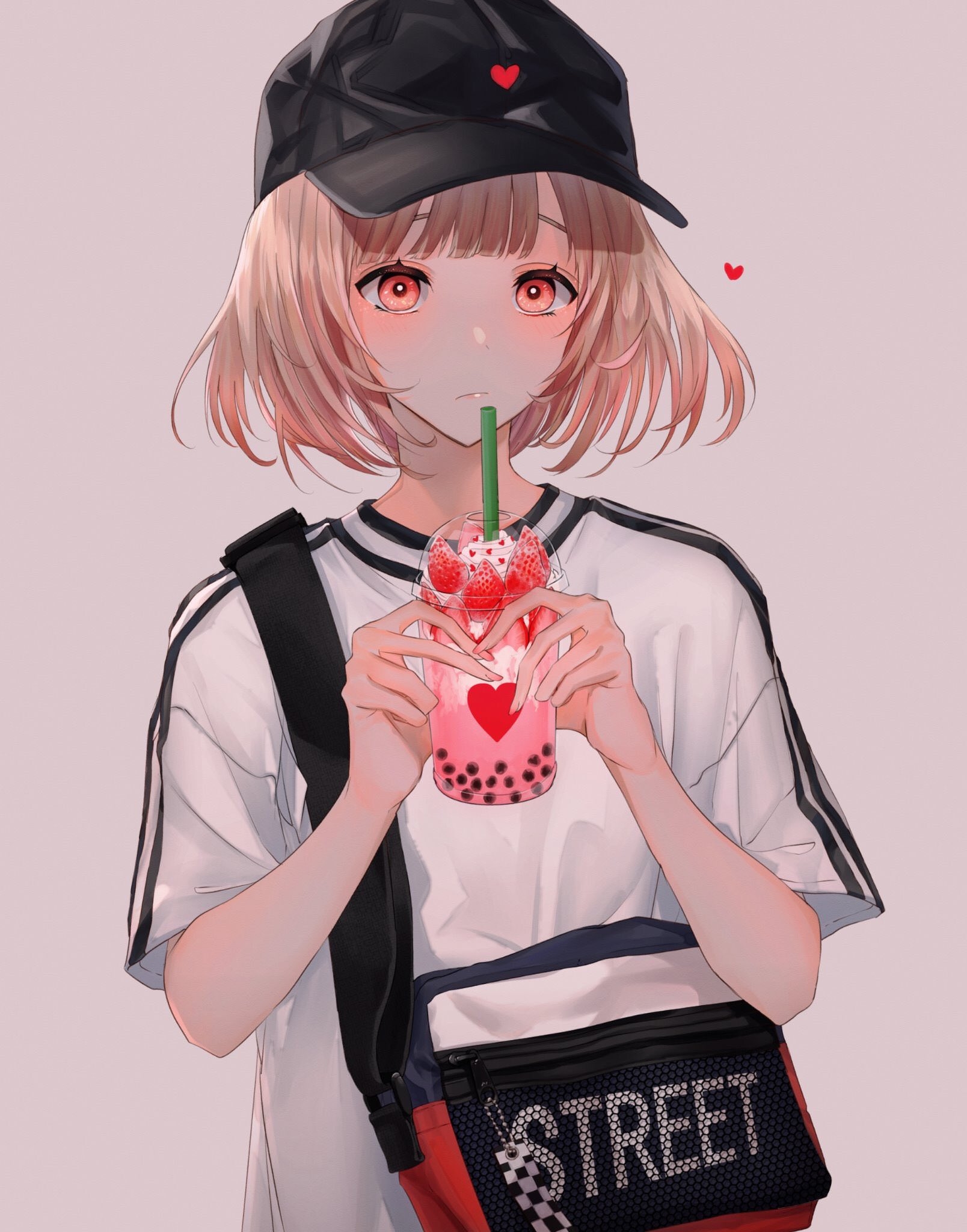 1610x2050 image Of Cute Anime Girl Drinking Bubble Tea, Phone