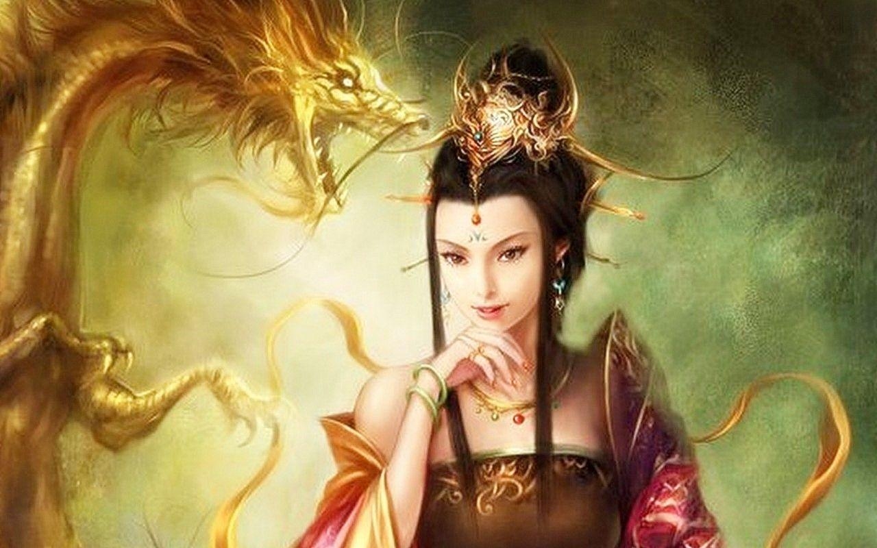 1280x800 Dragon Lady and a golden dragon. Fantasy women, Dragon princess, Female dragon, Desktop