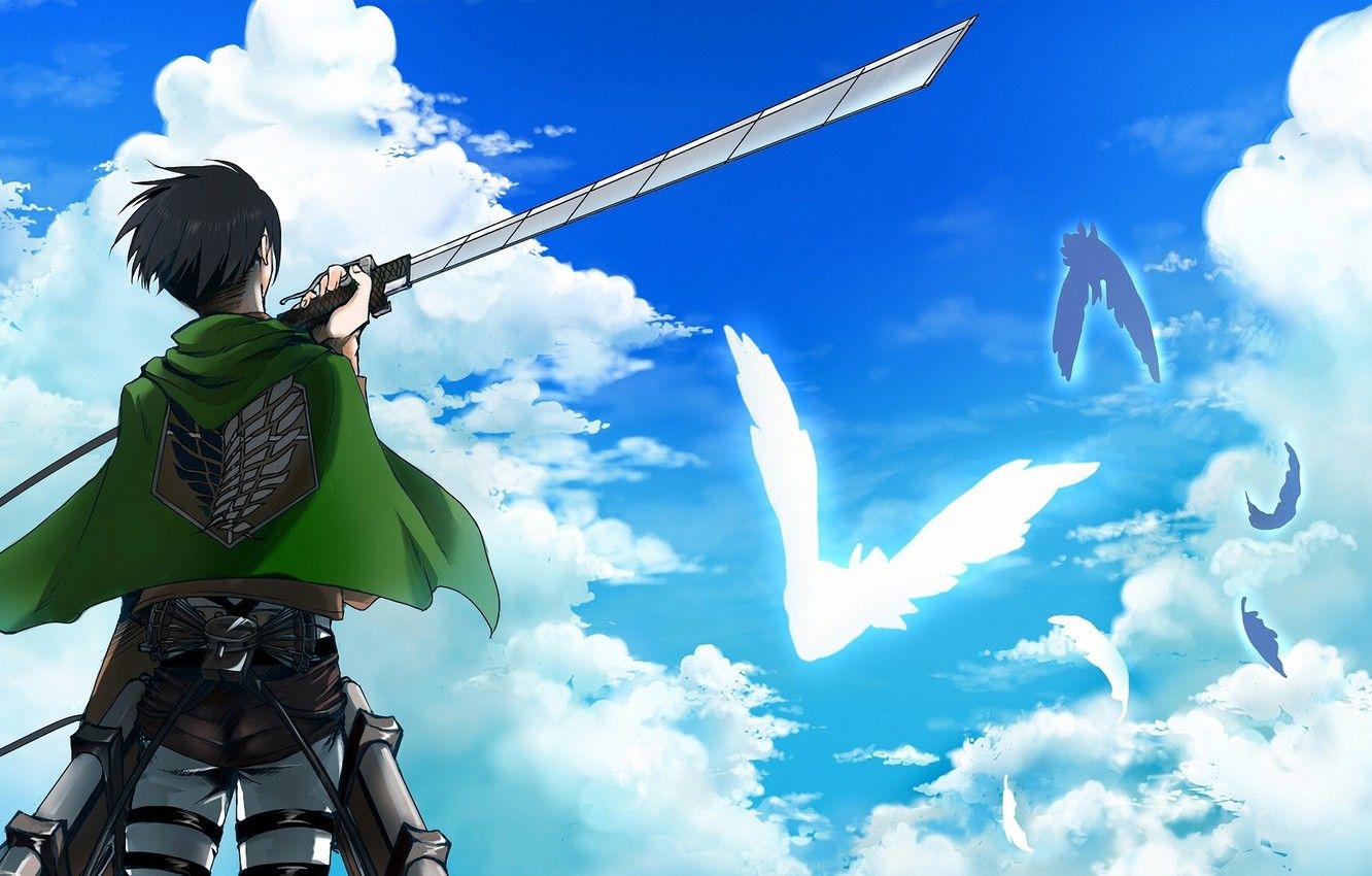 1340x850 Photo Wallpaper Clouds, Guy, Attack Of The Titans, Desktop