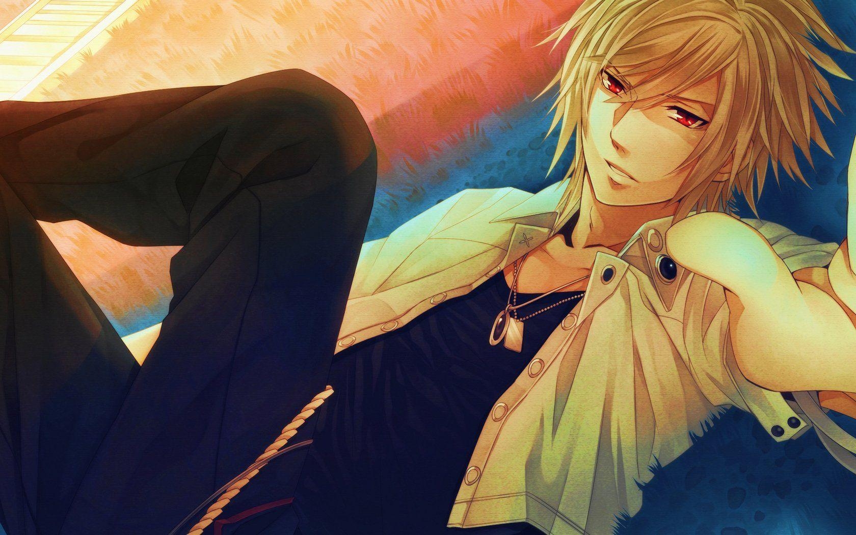 1680x1050 Guy red eyes chain is anime boy blond hair wallpaperx1050, Desktop