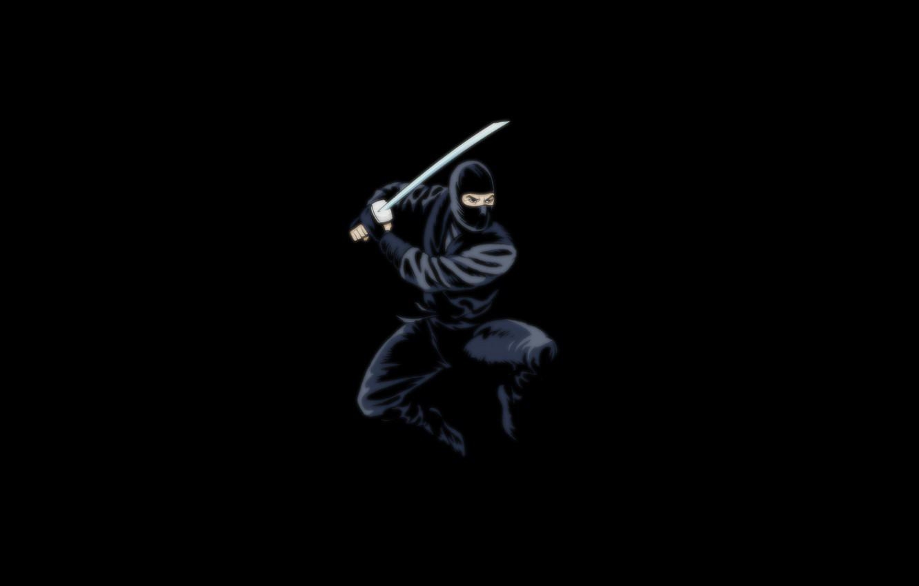 1340x850 Wallpaper the dark background, sword, ninja, black, ninja image for desktop, section минимализм, Desktop