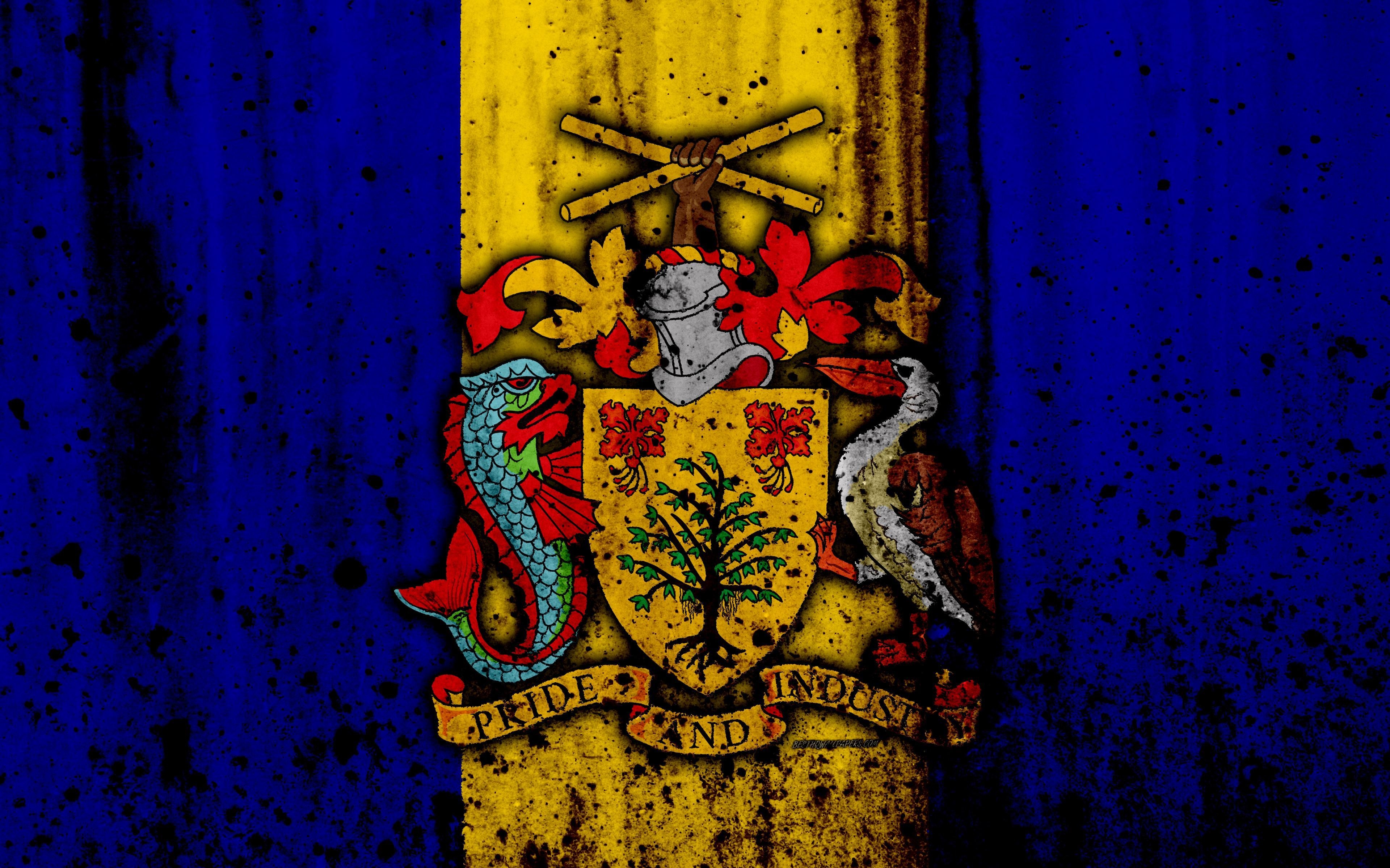 3840x2400 Download wallpaper Barbados flag, 4k, grunge, flag of Barbados, Desktop