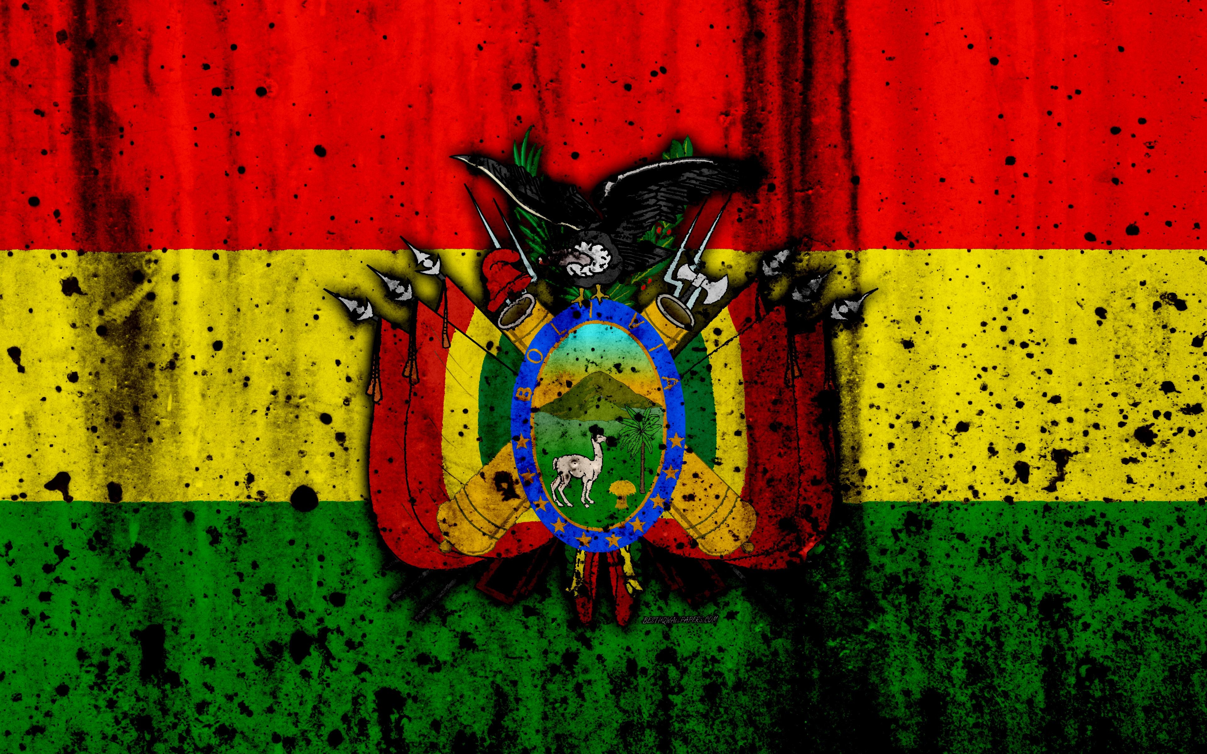 3840x2400 Download wallpaper Bolivian flag, 4k, grunge, flag of Bolivia, Desktop