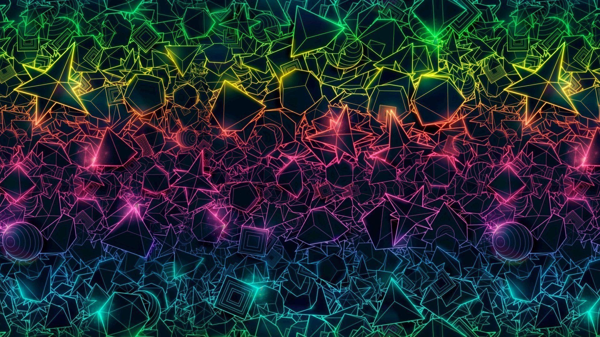 1920x1080 Neon Outlines Of Geometrical Shapes, Desktop