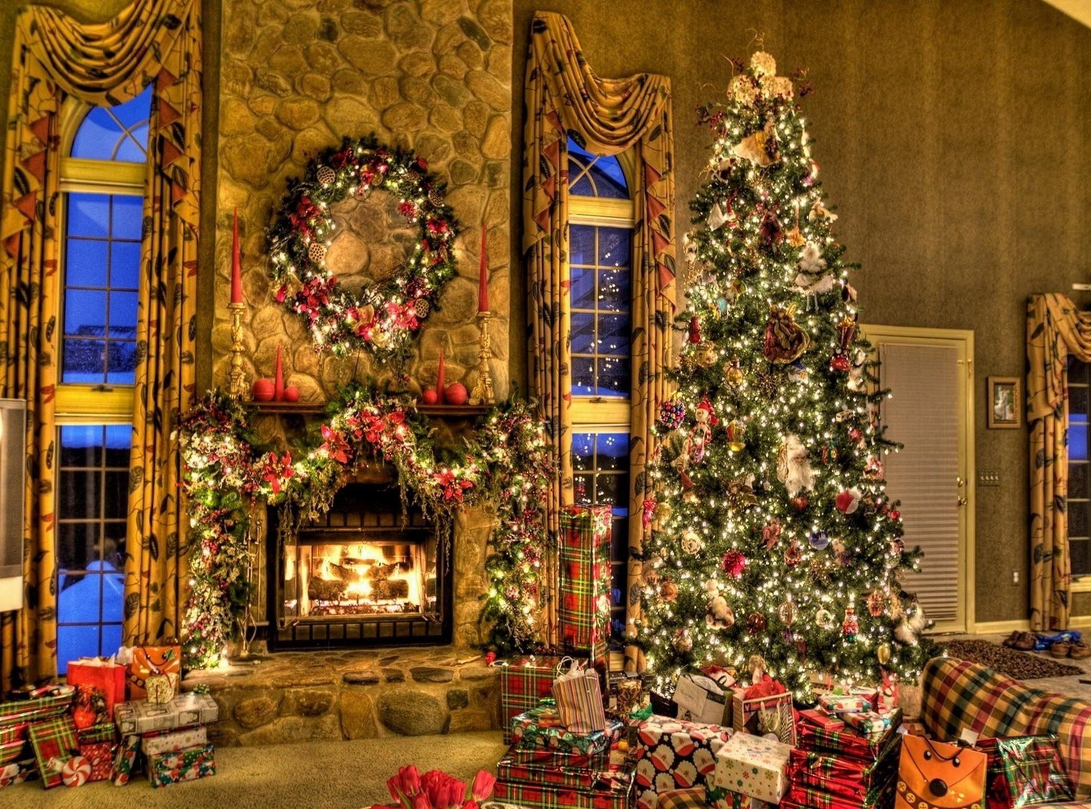 2130x1580 Christmas Fireplace Wallpaper, Desktop