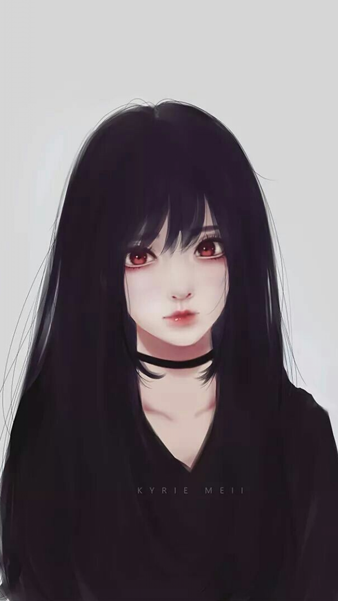 1080x1920 Download  Realistic Anime Girl, Black Hair, Red Eyes Wallpaper for iPhone iPhone 7 Plus, iPhone 6+, Sony Xperia Z, HTC One, Phone