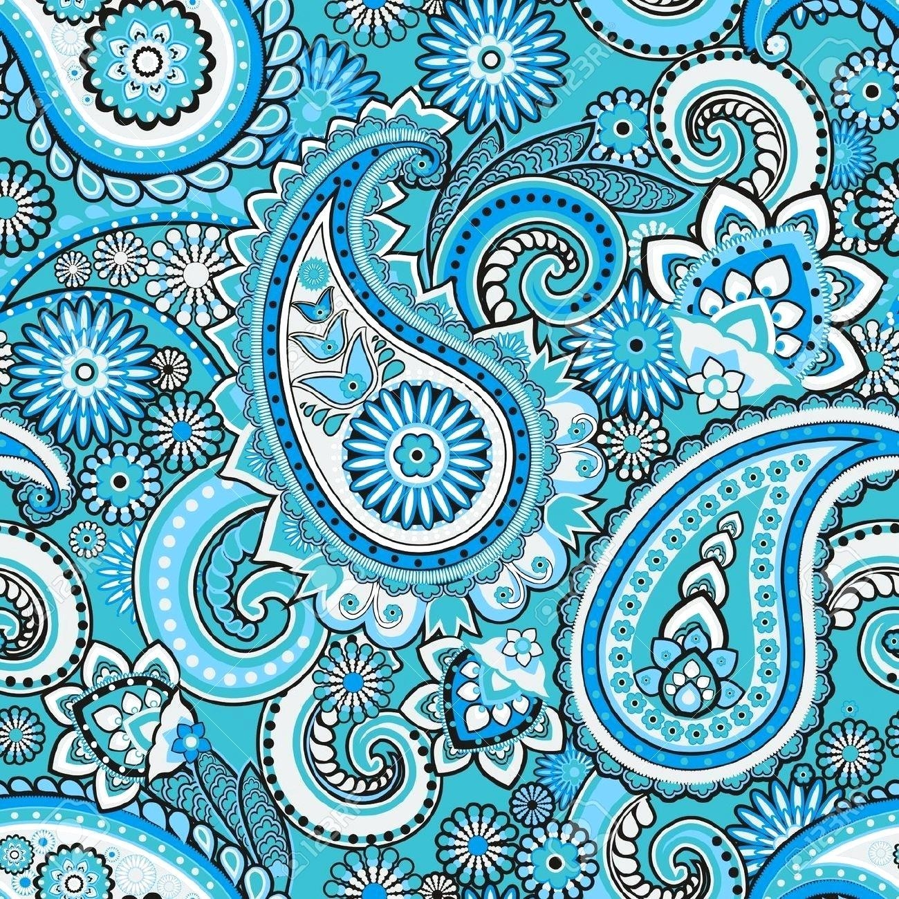 1300x1300 Blue Paisley Wallpaper Seamless Pattern Based On Traditional, Phone