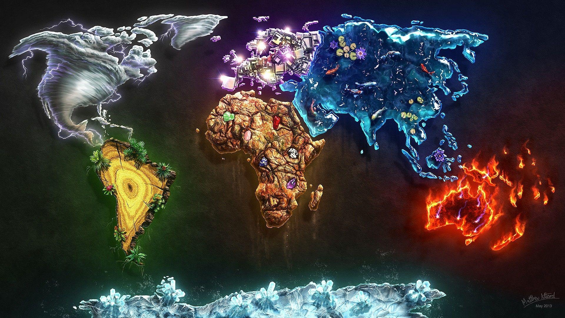1920x1080 Wallpaper,  px, air, continents, diamonds, Earth, fire, Desktop