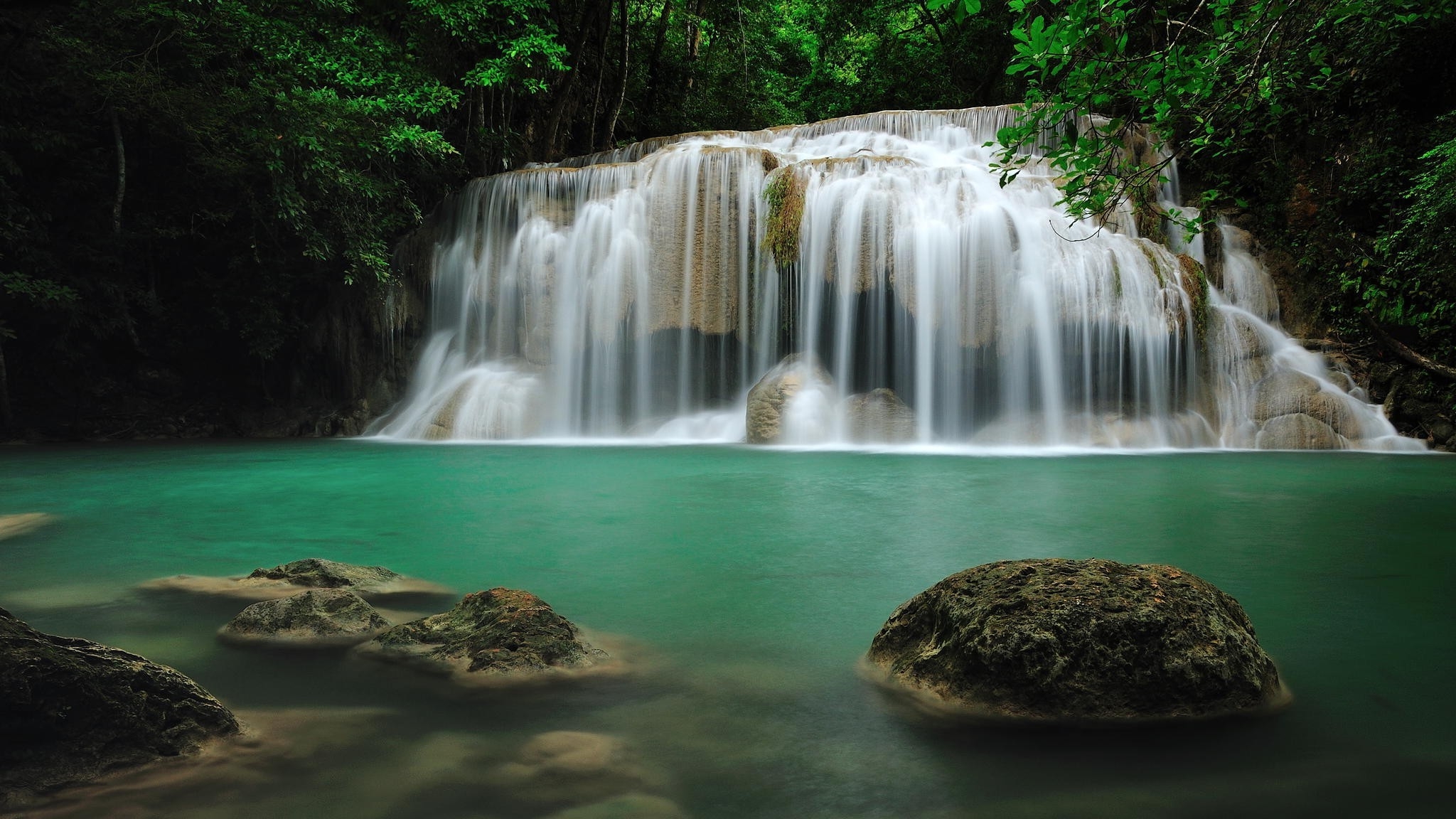 2050x1160 peace peaceful waterfall nature long exposure Gallery HD Wallpaper, Desktop