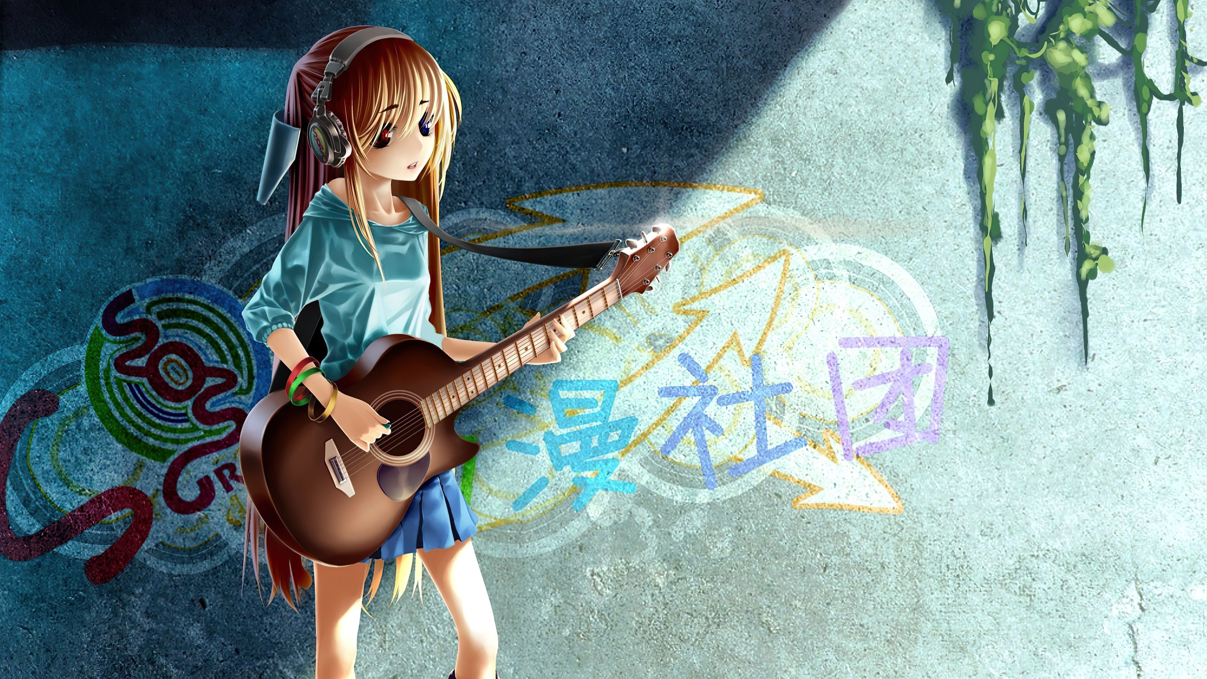 3840x2160 Anime Girl Guitar Grafitti 4k, HD Anime, 4k Wallpaper, Image, Background, Photo and Picture, Desktop