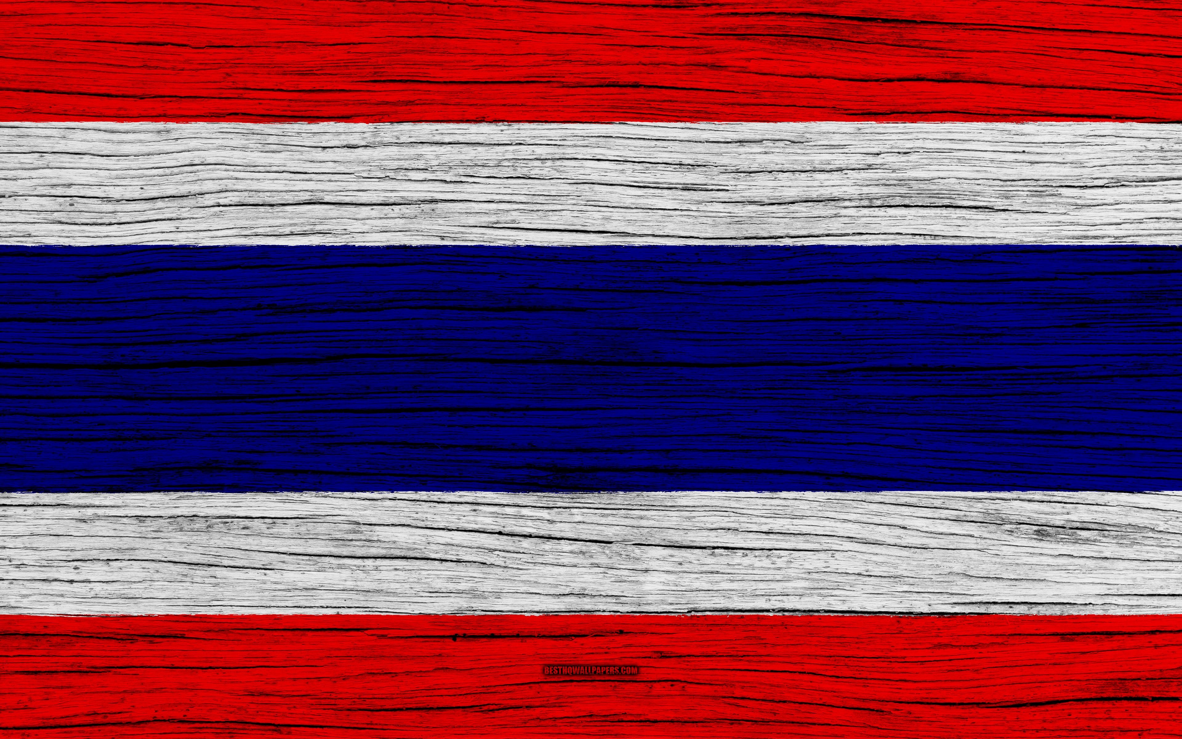 3840x2400 Download wallpaper Flag of Thailand, 4k, Asia, wooden texture, Thai, Desktop