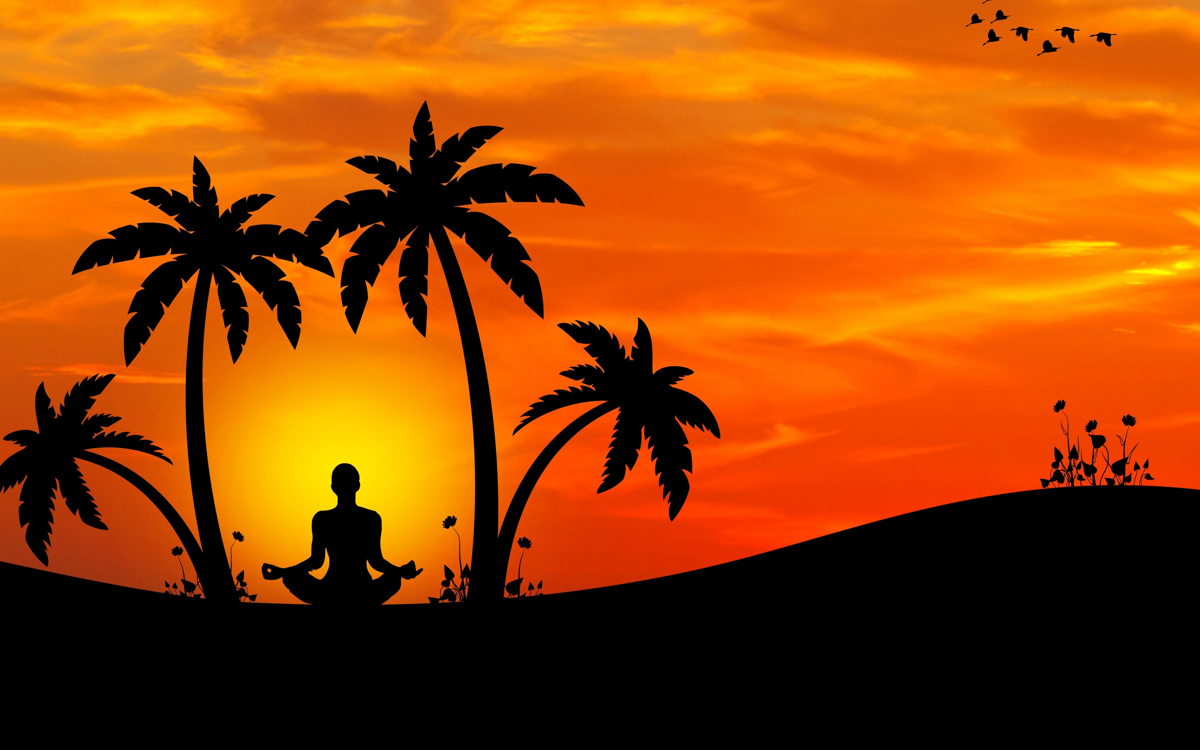 3840x2400 Download wallpaper  meditation, yoga, silhouette, palm, Desktop