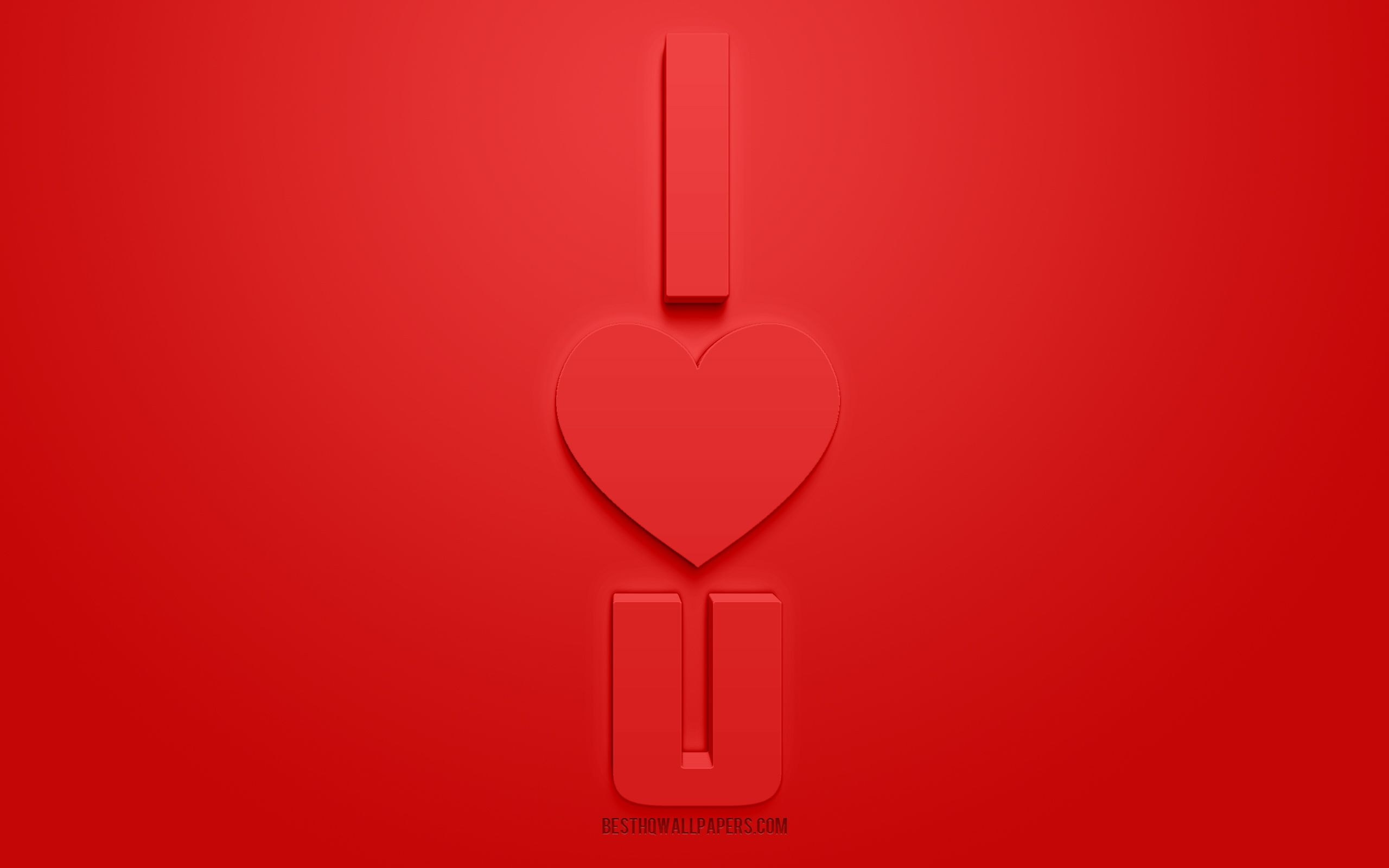 2560x1600 Download wallpaper I Love U, 3D love concepts, red background, 3D, Desktop