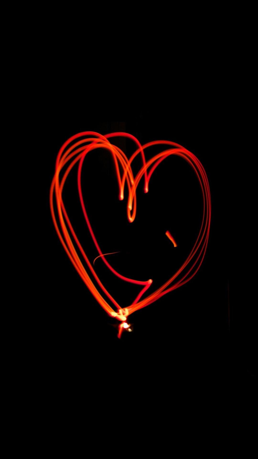 1080x1920 Red love heart light lines, black background, Phone