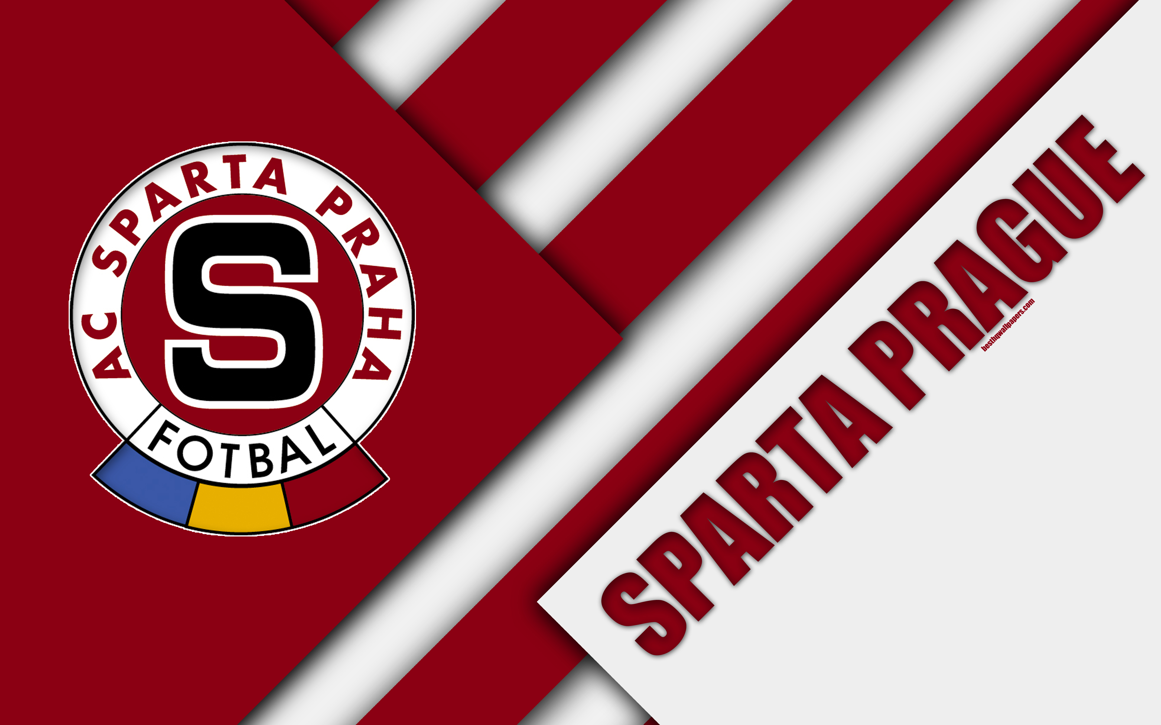 3840x2400 Download wallpaper AC Sparta Prague, 4k, logo, material design, red white abstraction, Czech football club, Prague, Czech Republic, football, Czech First League, Sparta Prague FC for desktop with resolution. High Quality, Desktop