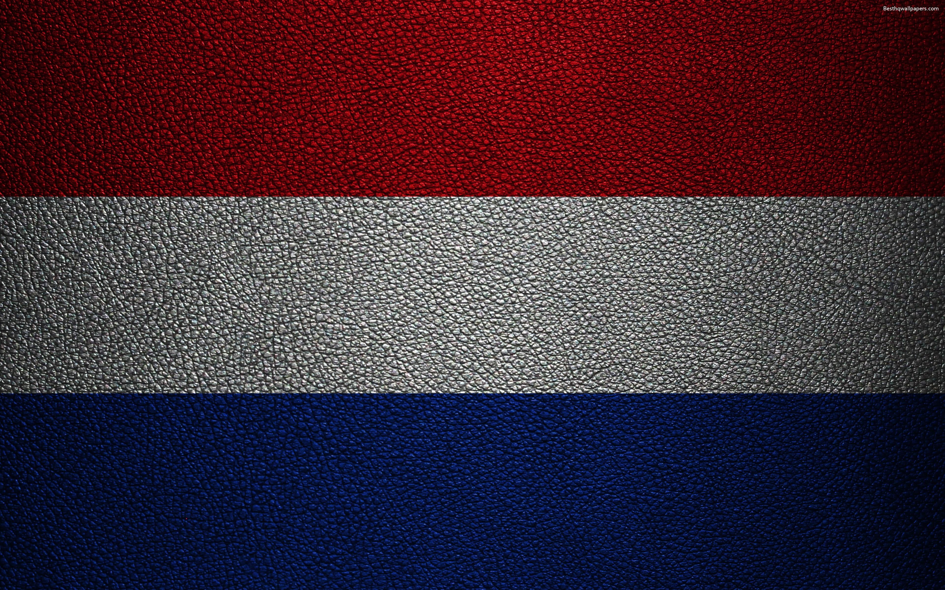 3840x2400 Download wallpaper Flag of the Netherlands, 4k, leather texture, Desktop