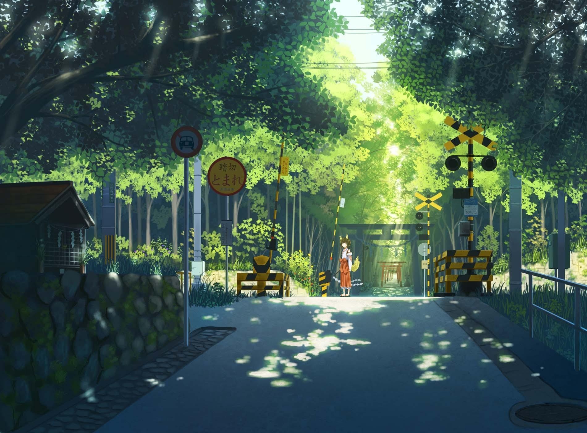 1900x1400 artwork, torii, kitsunemimi, original characters, torii gate, Desktop