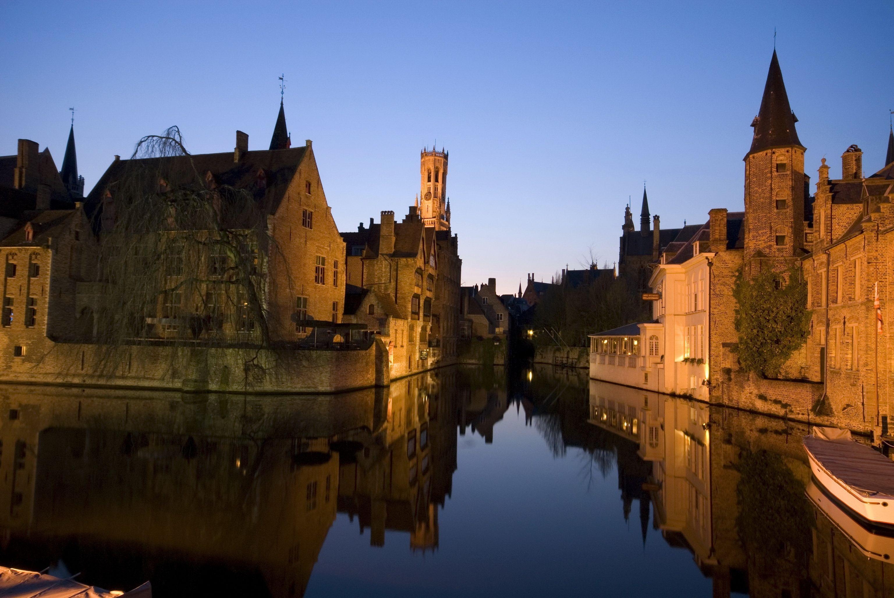 3080x2060 Wallpaper Belgium Houses Rivers Bruge Night Canal Cities download, Desktop