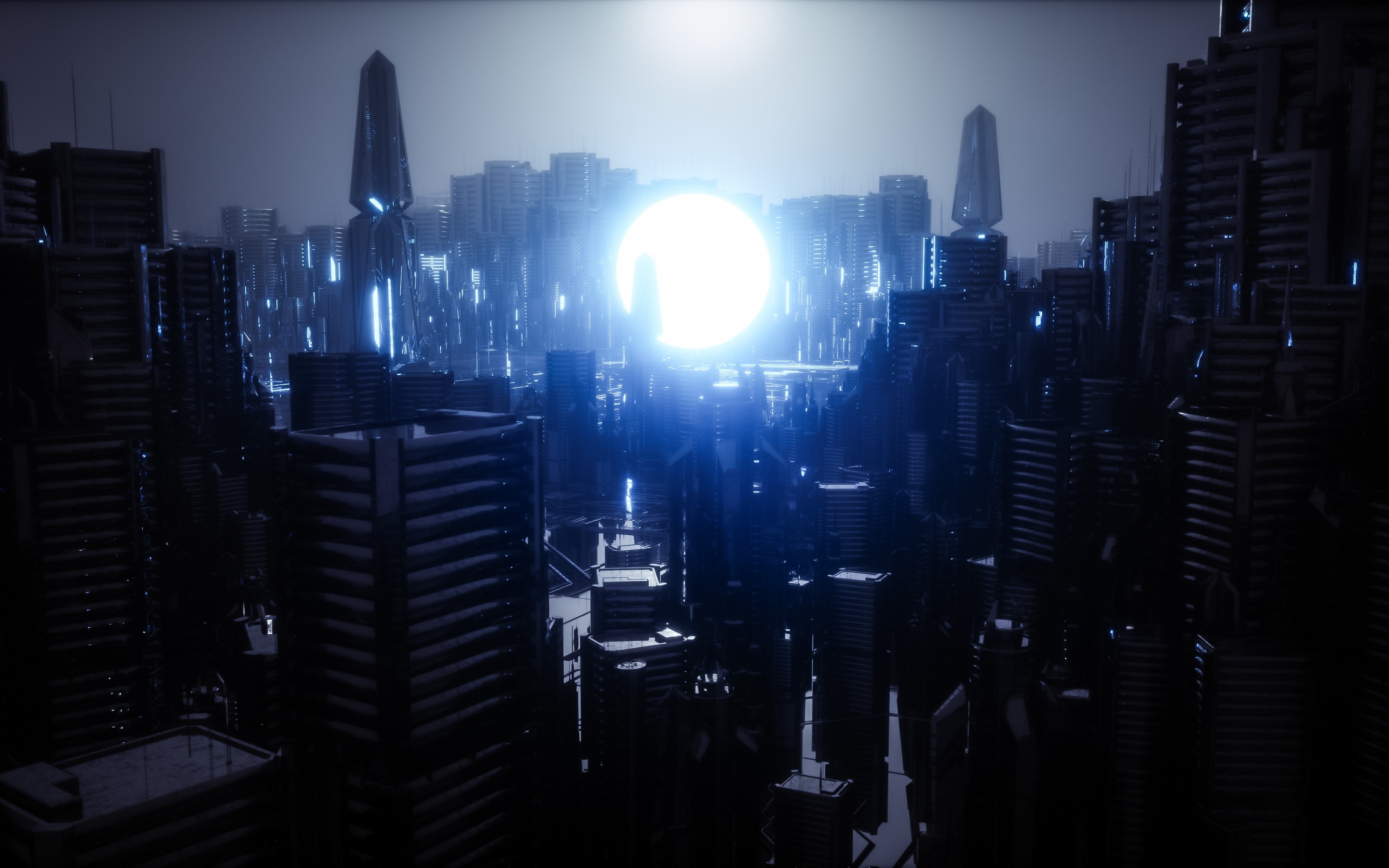 2880x1800 Futuristic city Wallpaper 4K, Energy, Moon, Dark, Power, Desktop