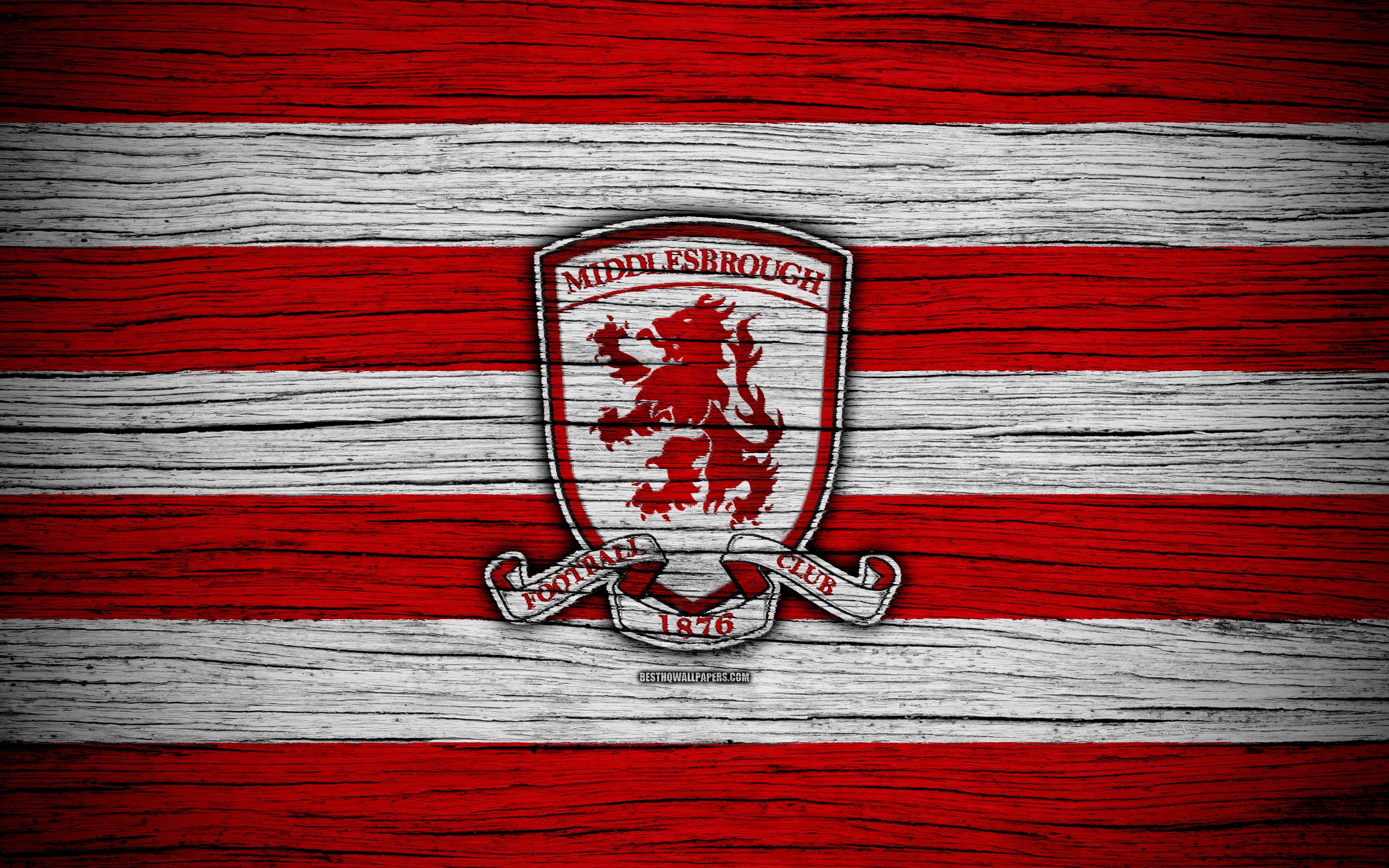 3840x2400 Download wallpaper Middlesbrough FC, 4k, EFL Championship, soccer, football club, England, Middlesbrough, logo, wooden texture, FC Middlesbrough for desktop with resolution. High Quality HD picture wallpaper, Desktop