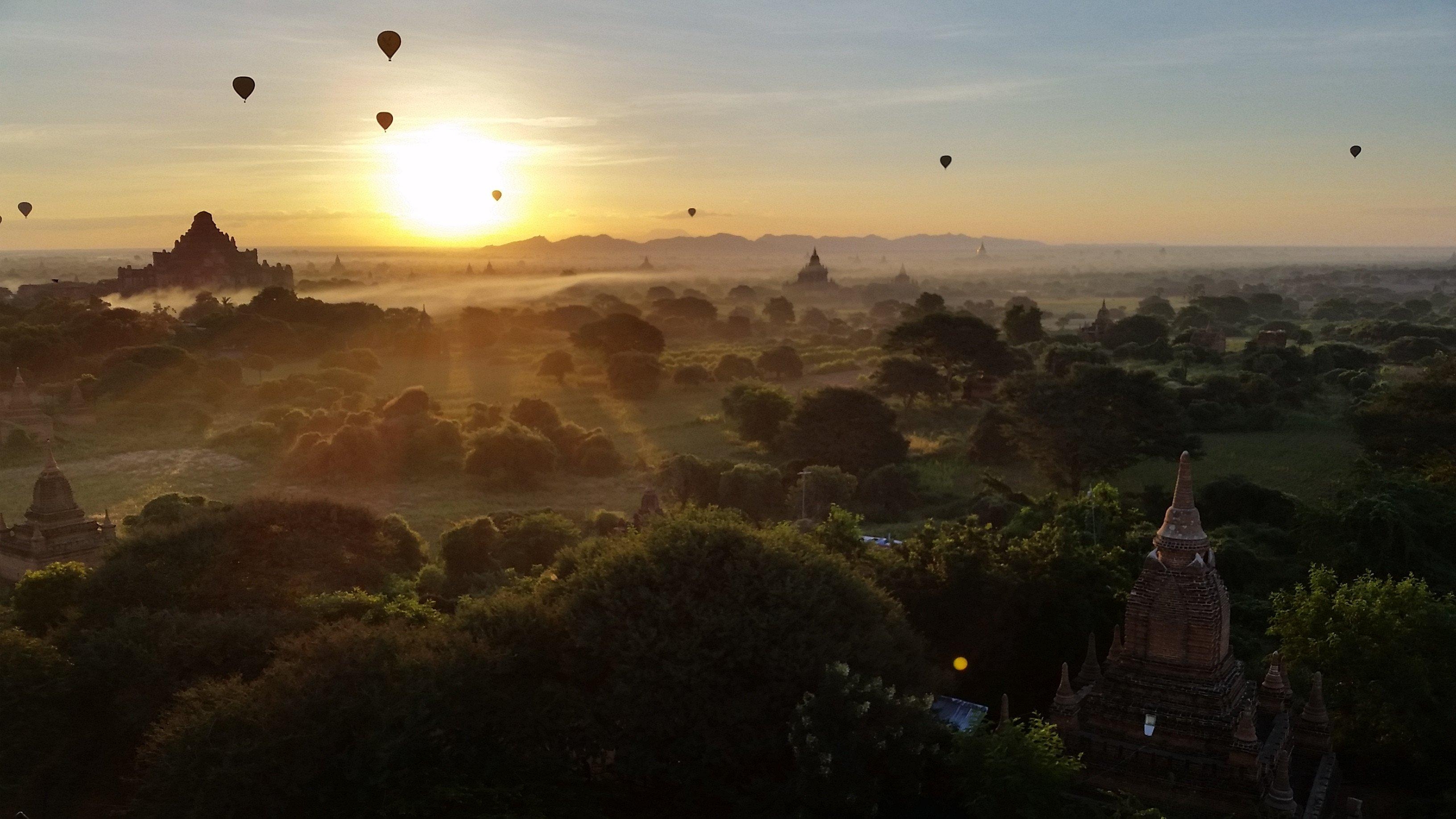 3270x1840 Sunrise at the Temples of Bagan Myanmar HD wallpaper, Desktop