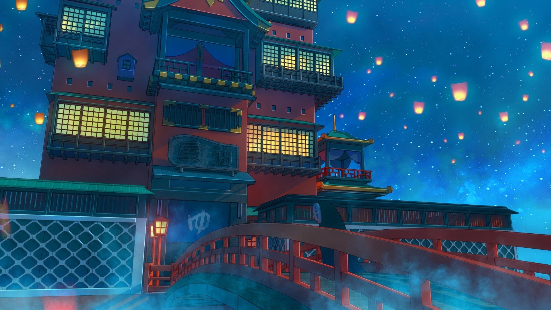 1920x1080 Asia #night #artwork #building Spirited Away P #wallpaper #hdwallpaper #desktop. Spirited away wallpaper, HD wallpaper, Spirited away, Desktop