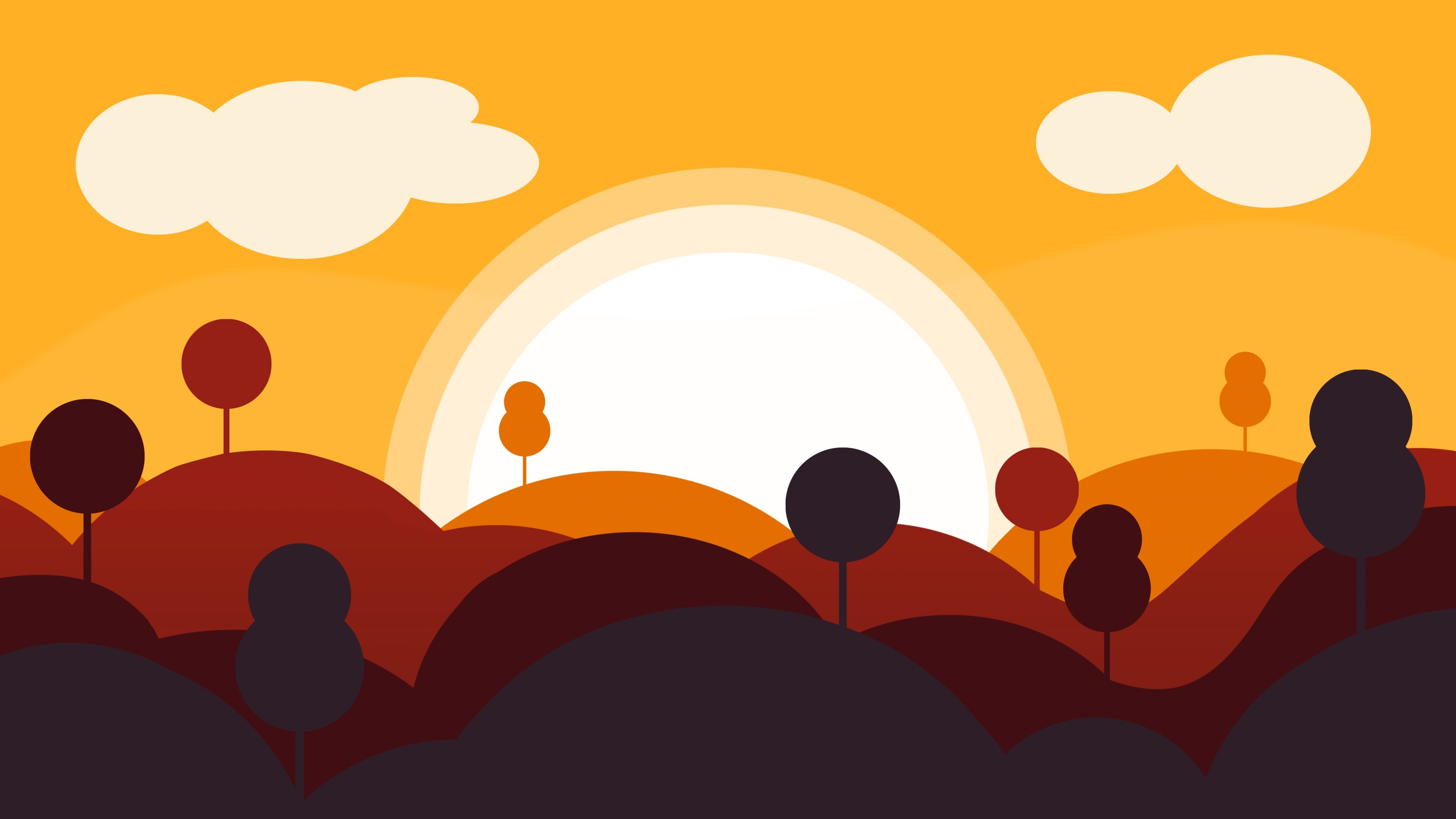 3840x2160 Vector Landscape Wallpaper 4K, Digital Art, Sun, Clouds, Desktop