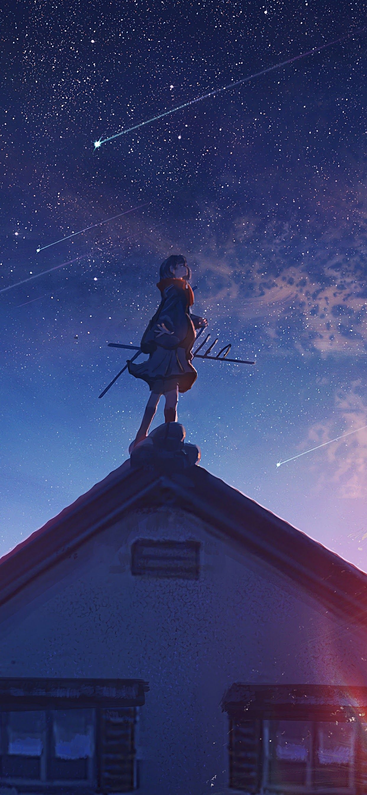 1250x2690 Anime Sunrise Comet Stars 4K Wallpaper, Phone