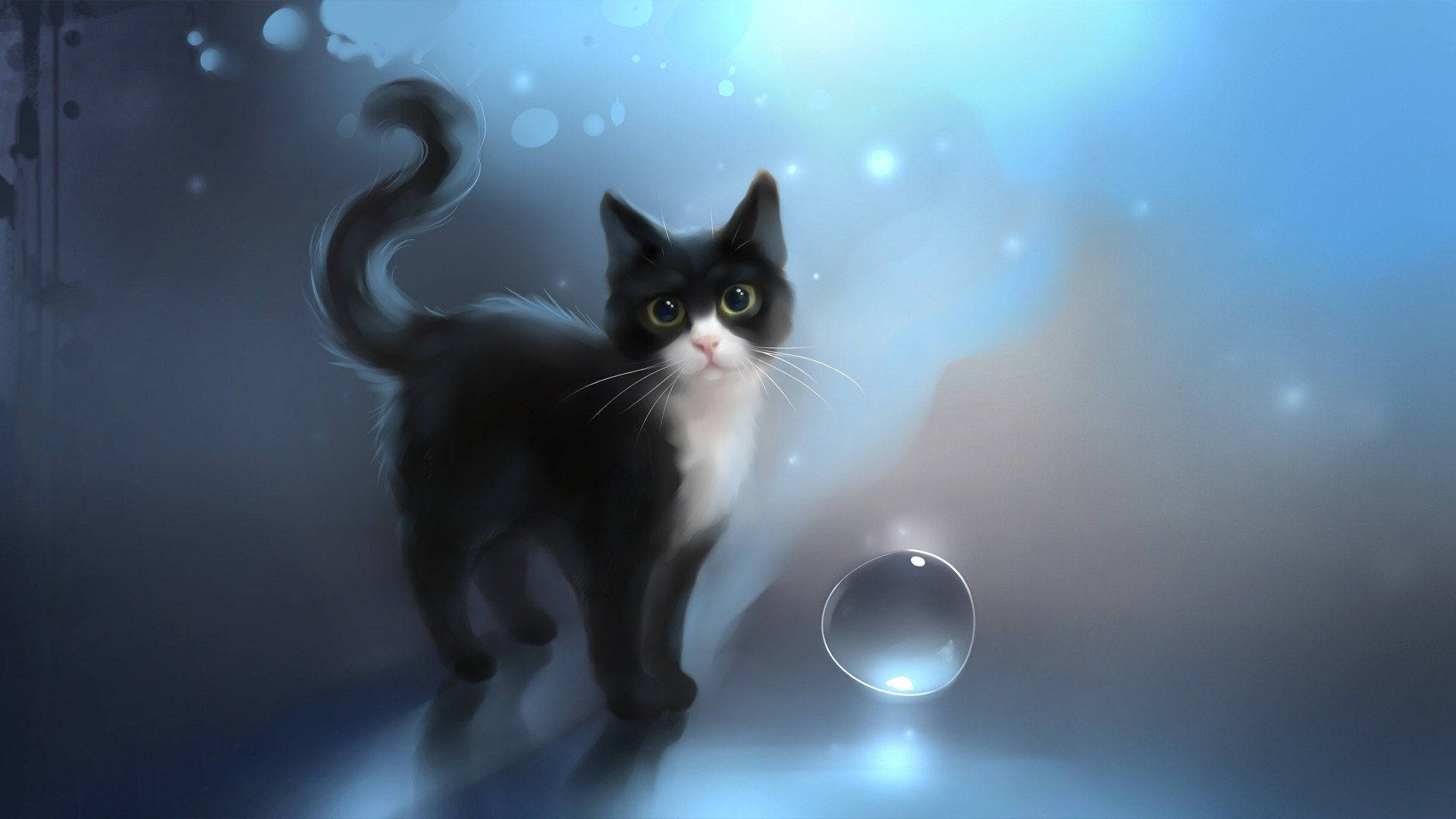 1920x1080 Download Cat Art With Crystal Bubbles Wallpaper, Desktop