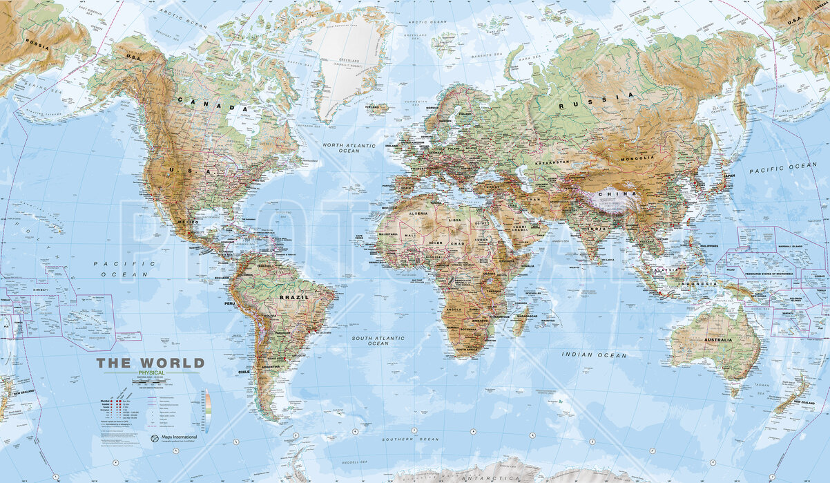 1210x700 World Map Physical, Desktop