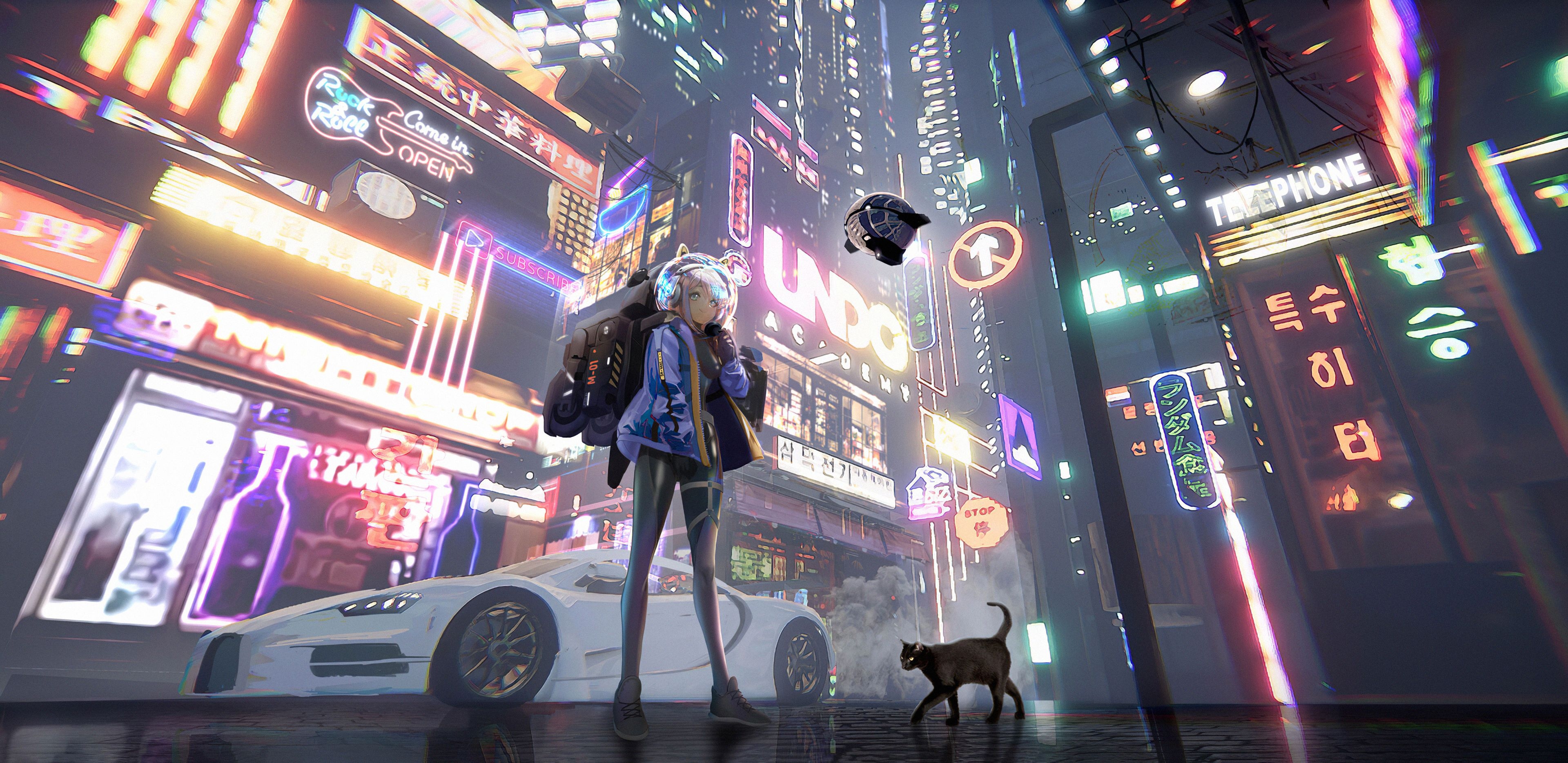 3840x1880 Anime Girl Time In A City 4k, HD Anime, 4k Wallpaper, Image, Dual Screen